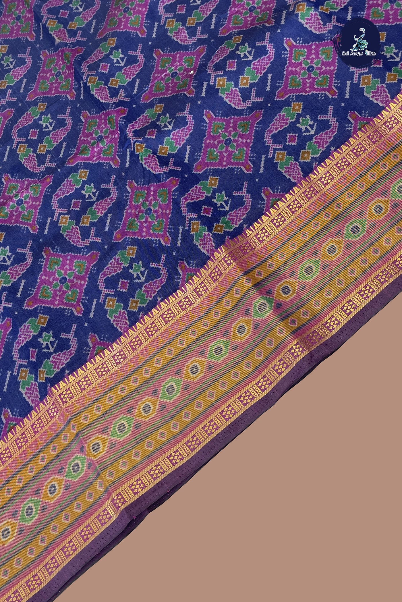 Dark Blue Semi Pattola Saree With Patola Pattern