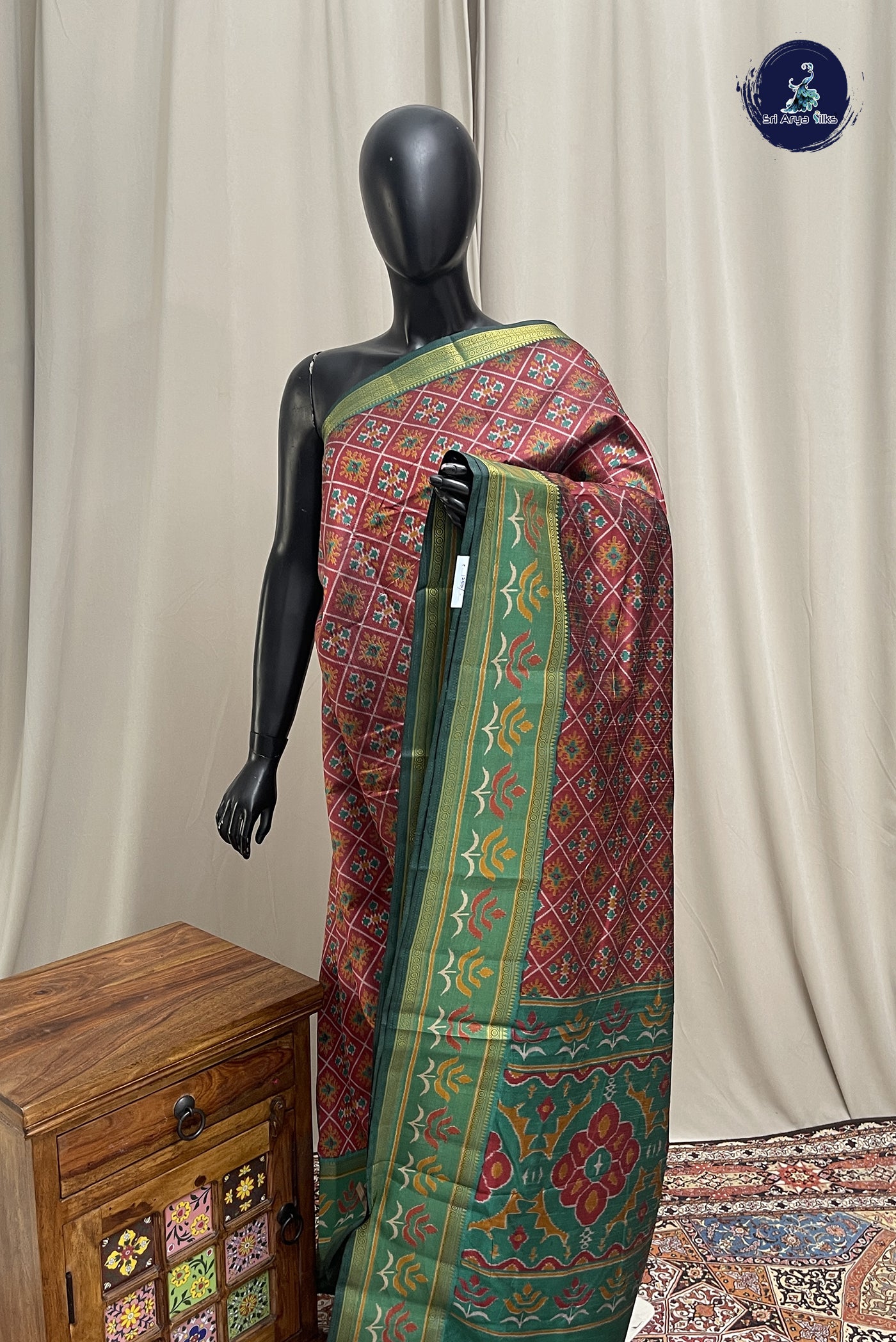 Dual Tone Brown Semi Pattola Saree With Patola Pattern