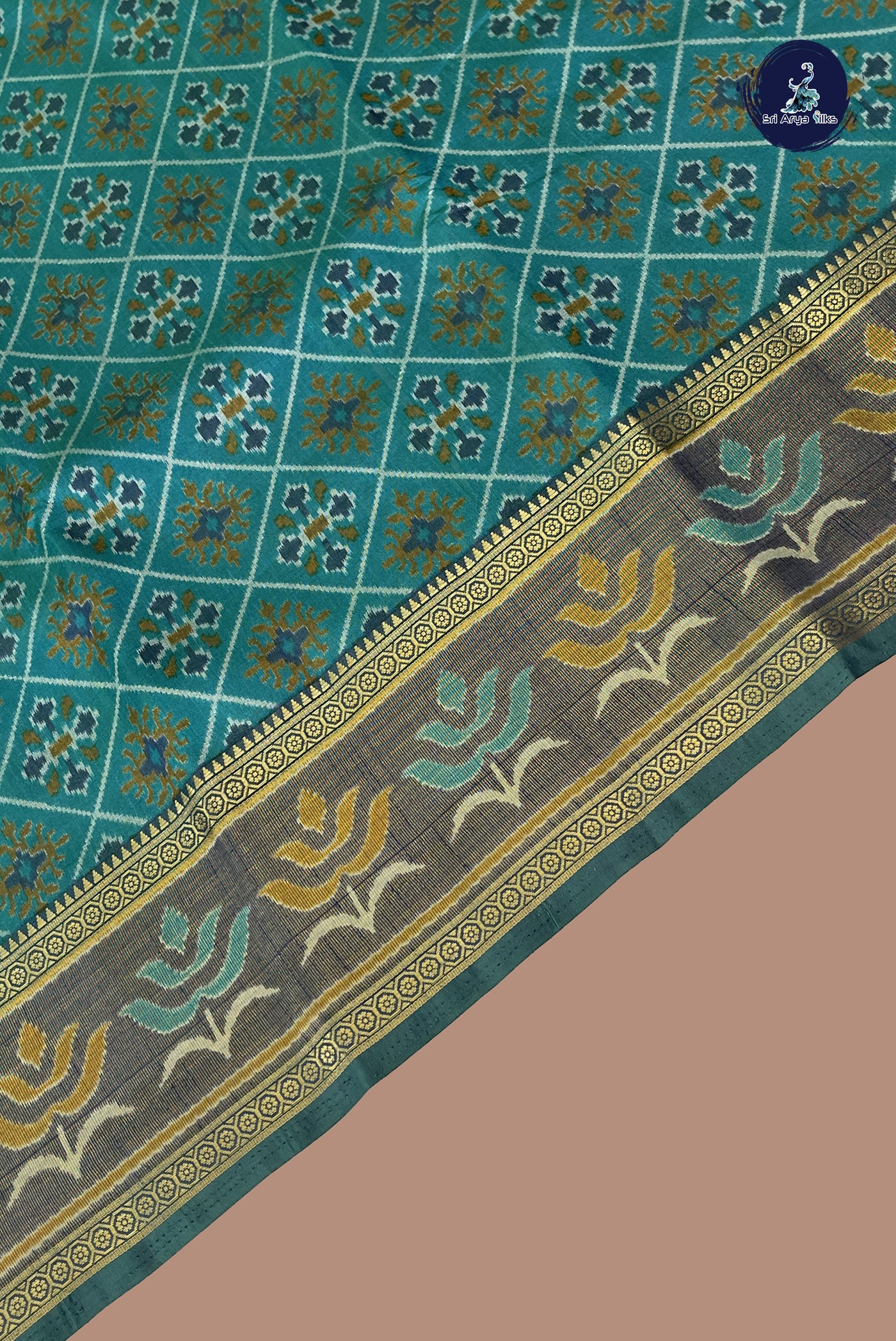 Teal Semi Pattola Saree With Patola Pattern