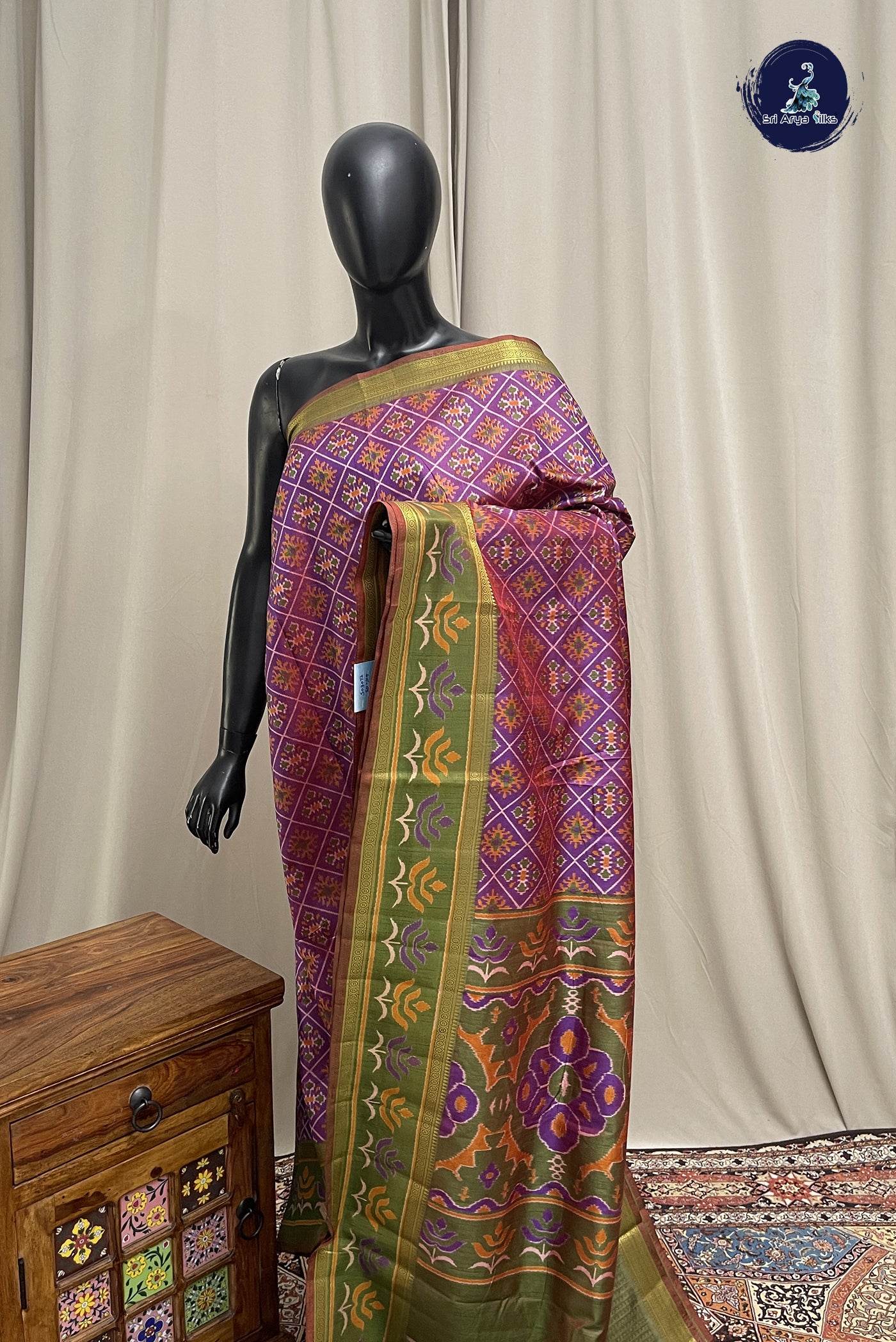 Dual Tone Purple Semi Pattola Saree With Patola Pattern