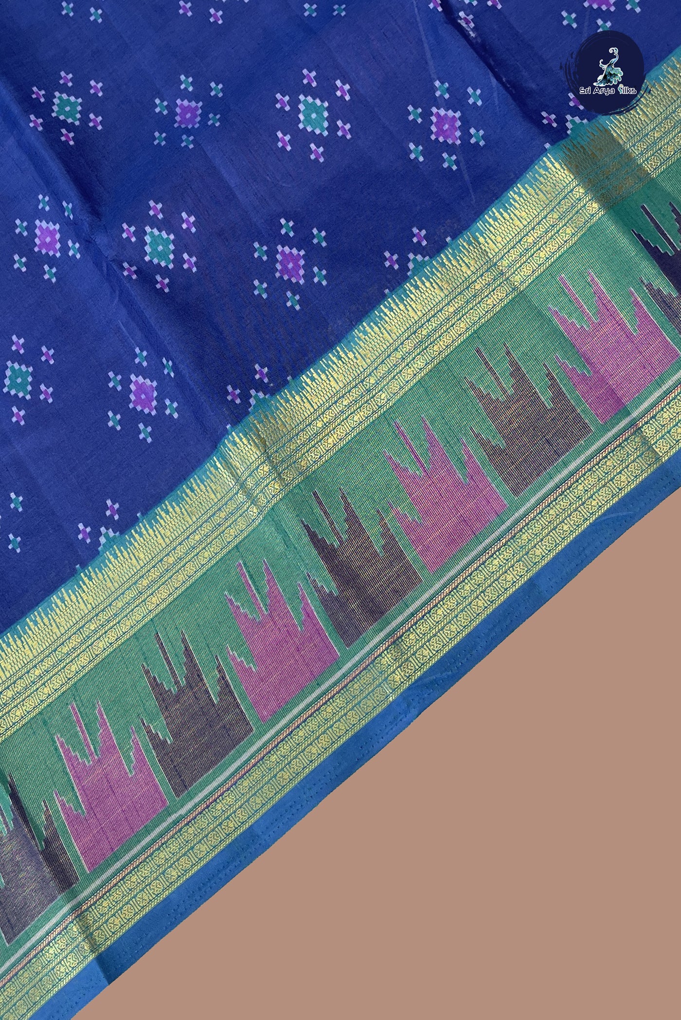 Ink Blue Semi Pattola Saree With Patola Pattern