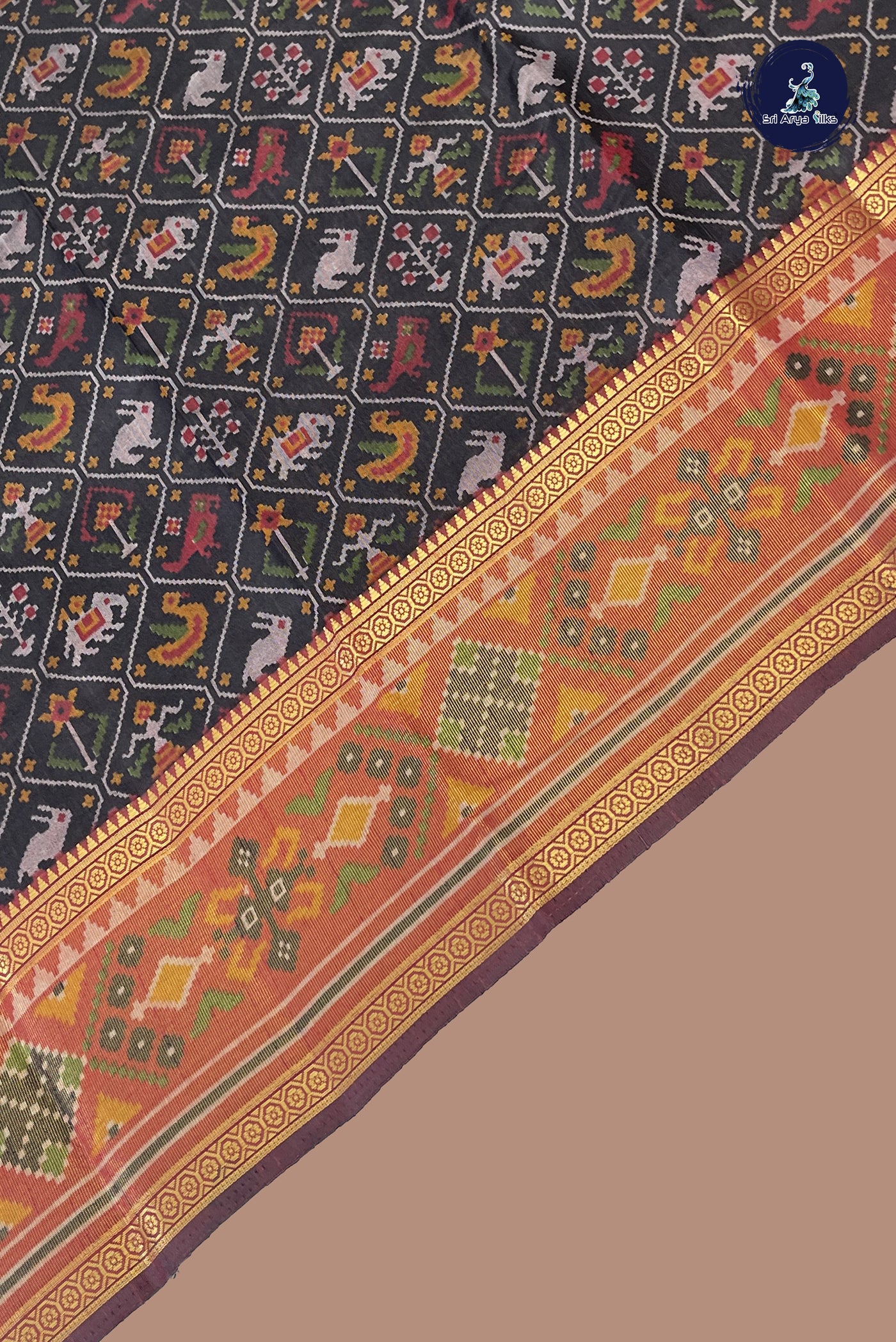 Black Semi Pattola Saree With Patola Pattern