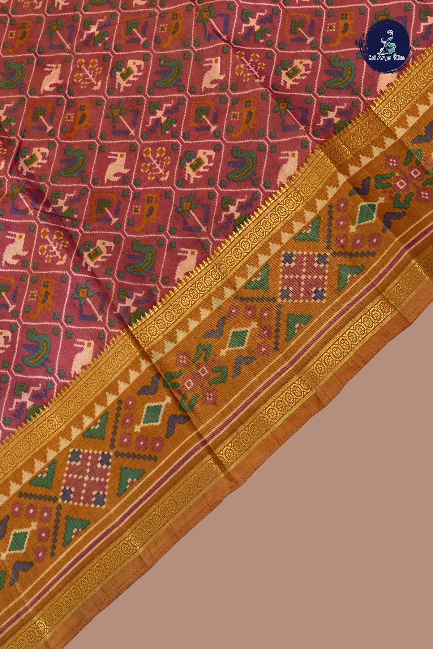 Dual Tone Pink Semi Pattola Saree With Patola Pattern