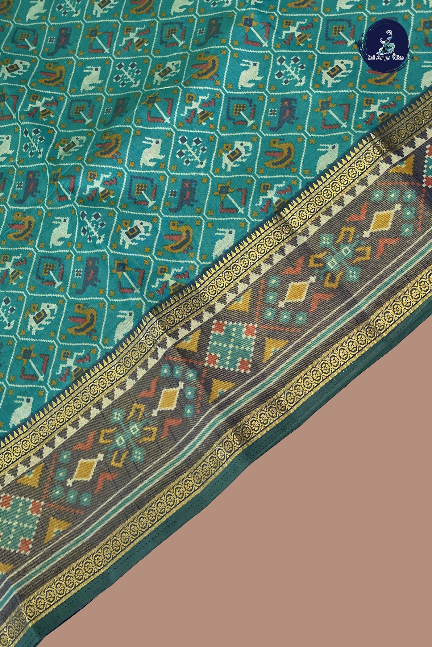 Teal Semi Pattola Saree With Patola Pattern