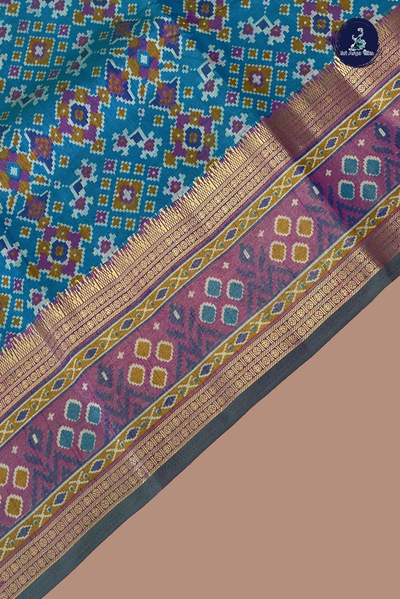 Blue Semi Pattola Saree With Patola Pattern