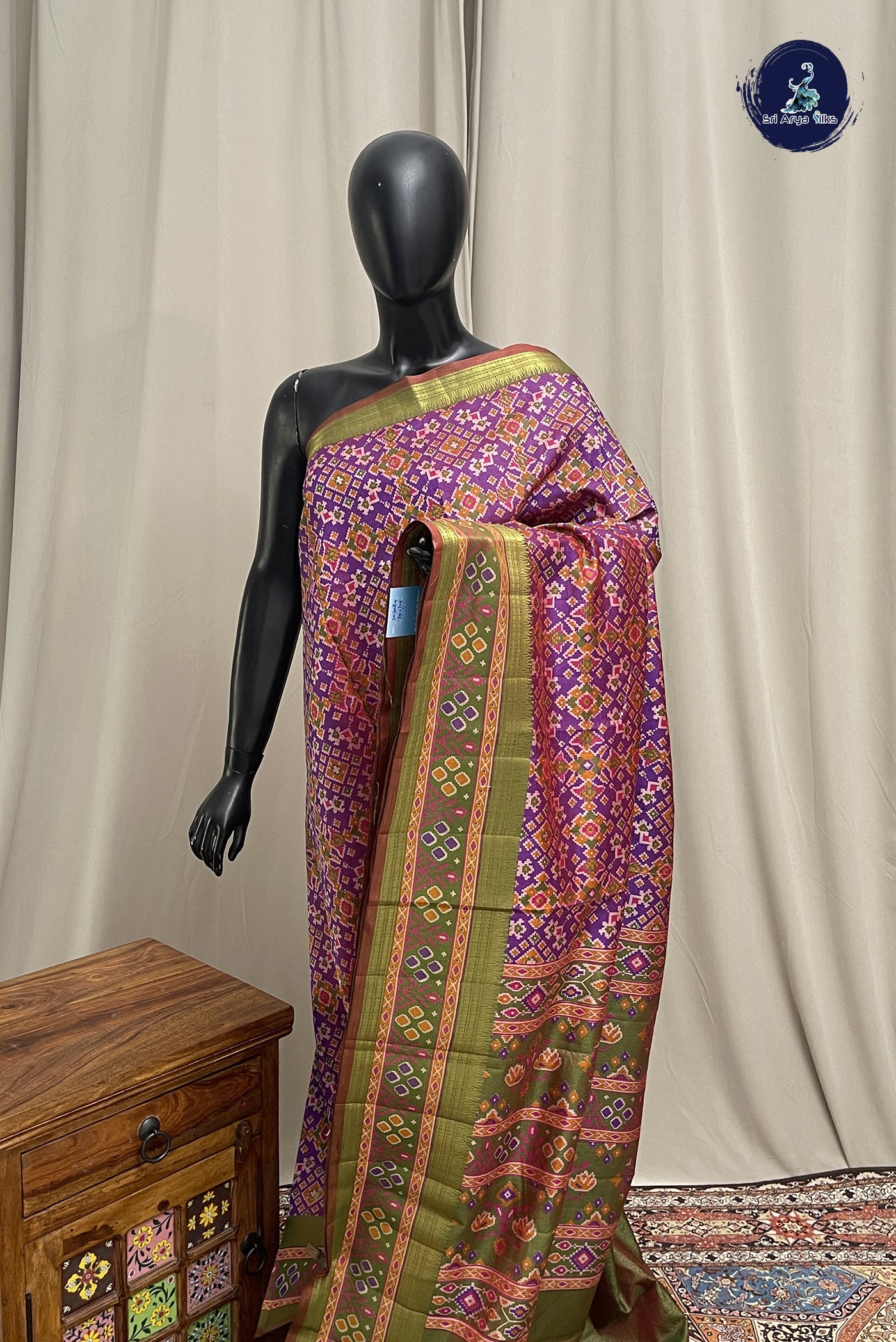 Dual Tone Purple Semi Pattola Saree With Patola Pattern