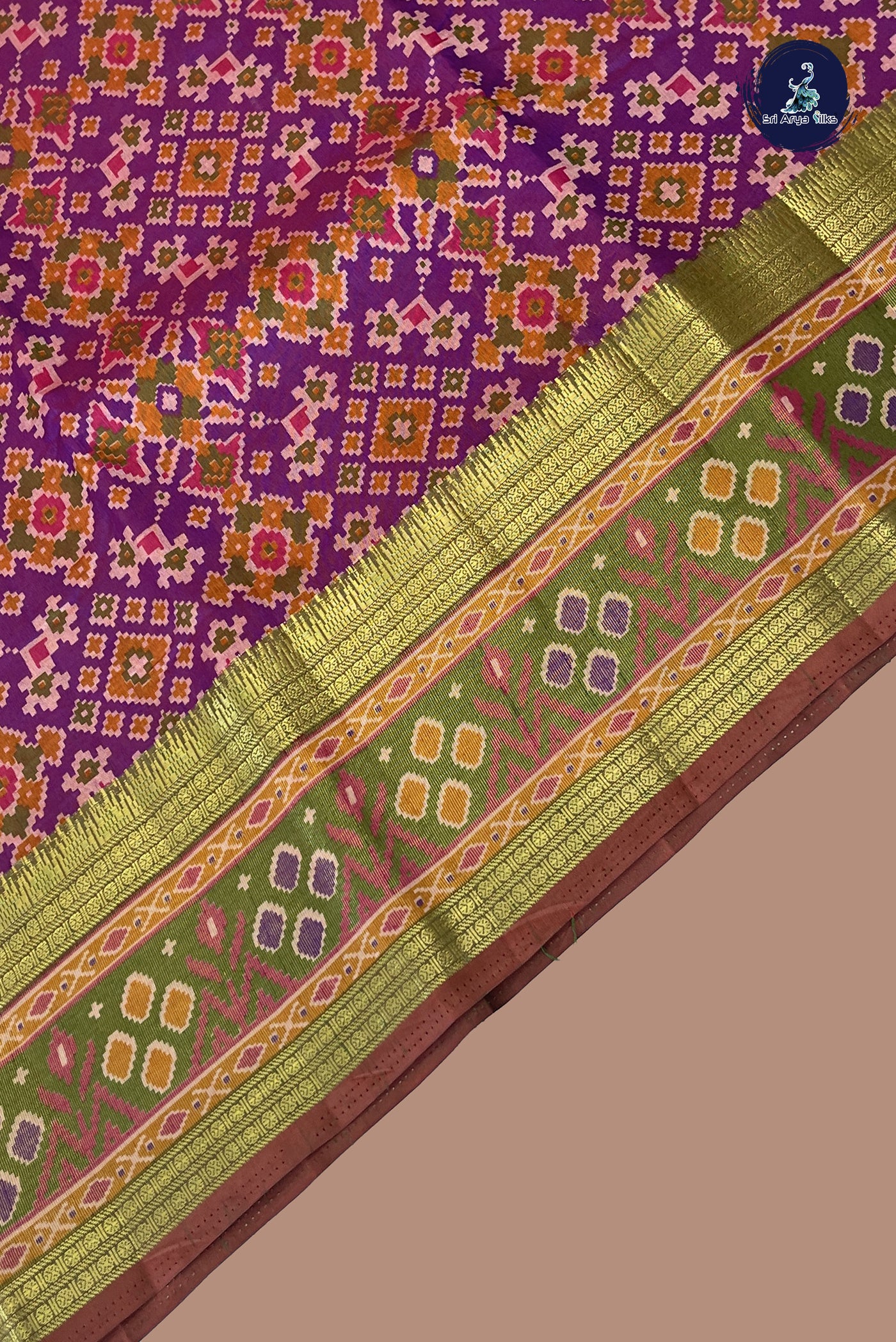 Dual Tone Purple Semi Pattola Saree With Patola Pattern