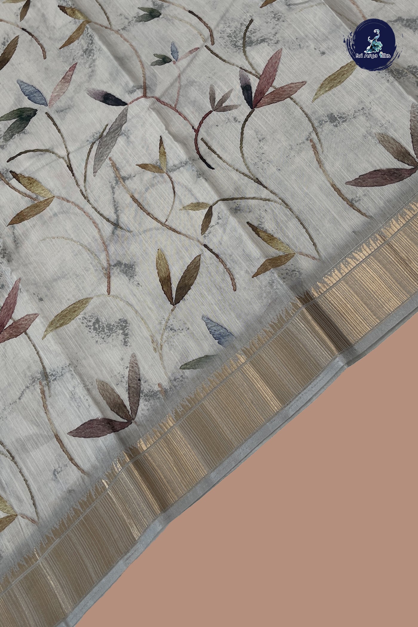 Ivory Linen Saree With Printed Pattern