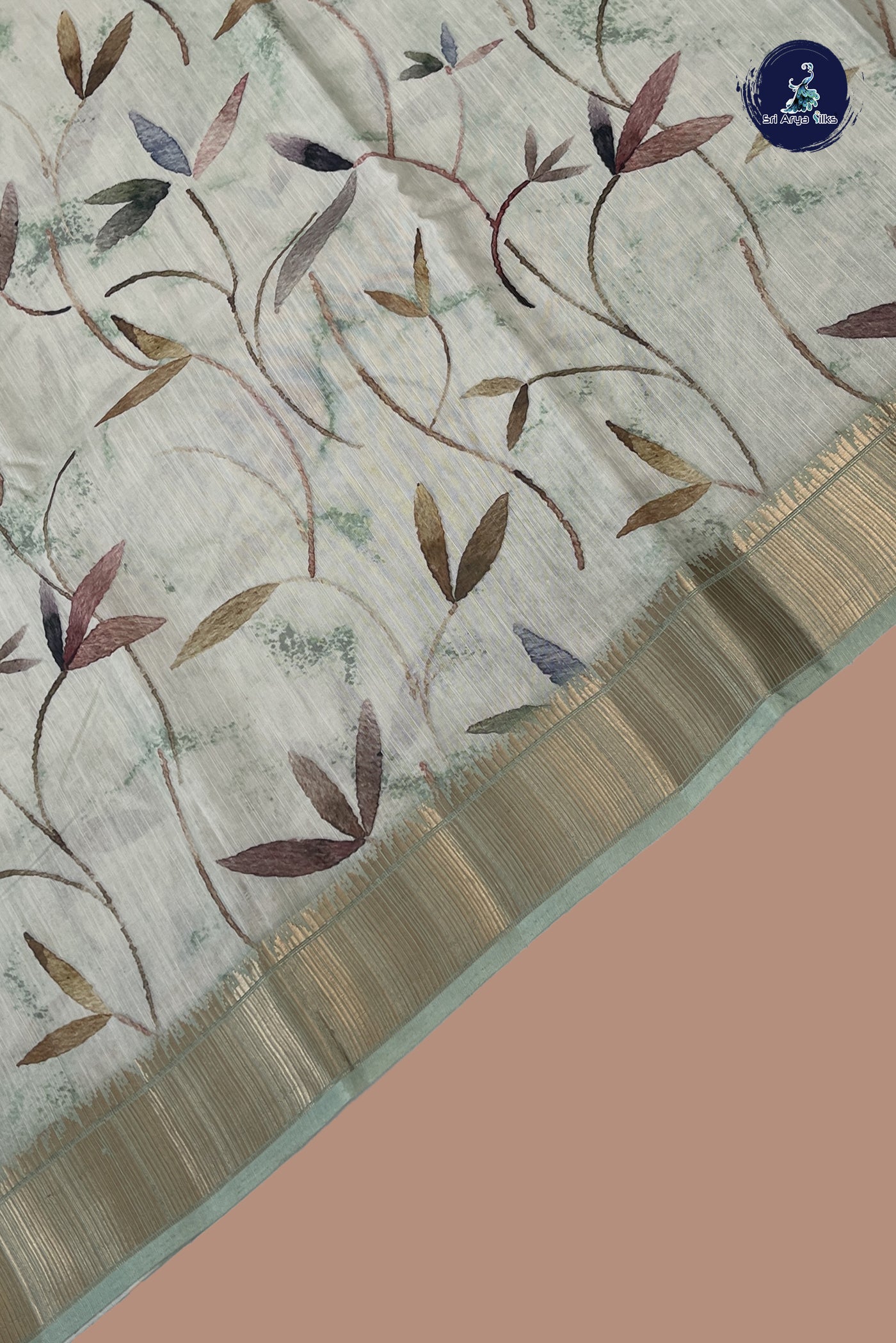 Pastel Shade Linen Saree With Printed Pattern