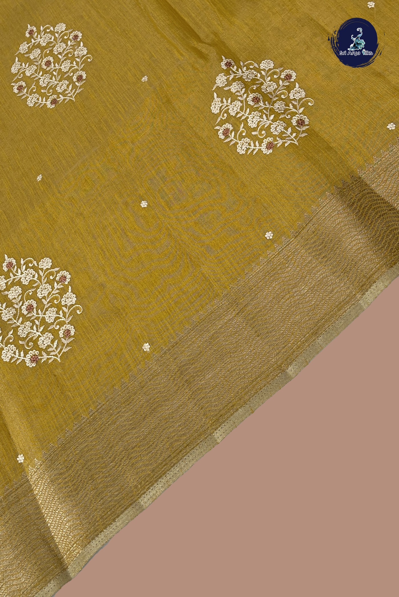Yellow Linen Saree With Embroidery Pattern