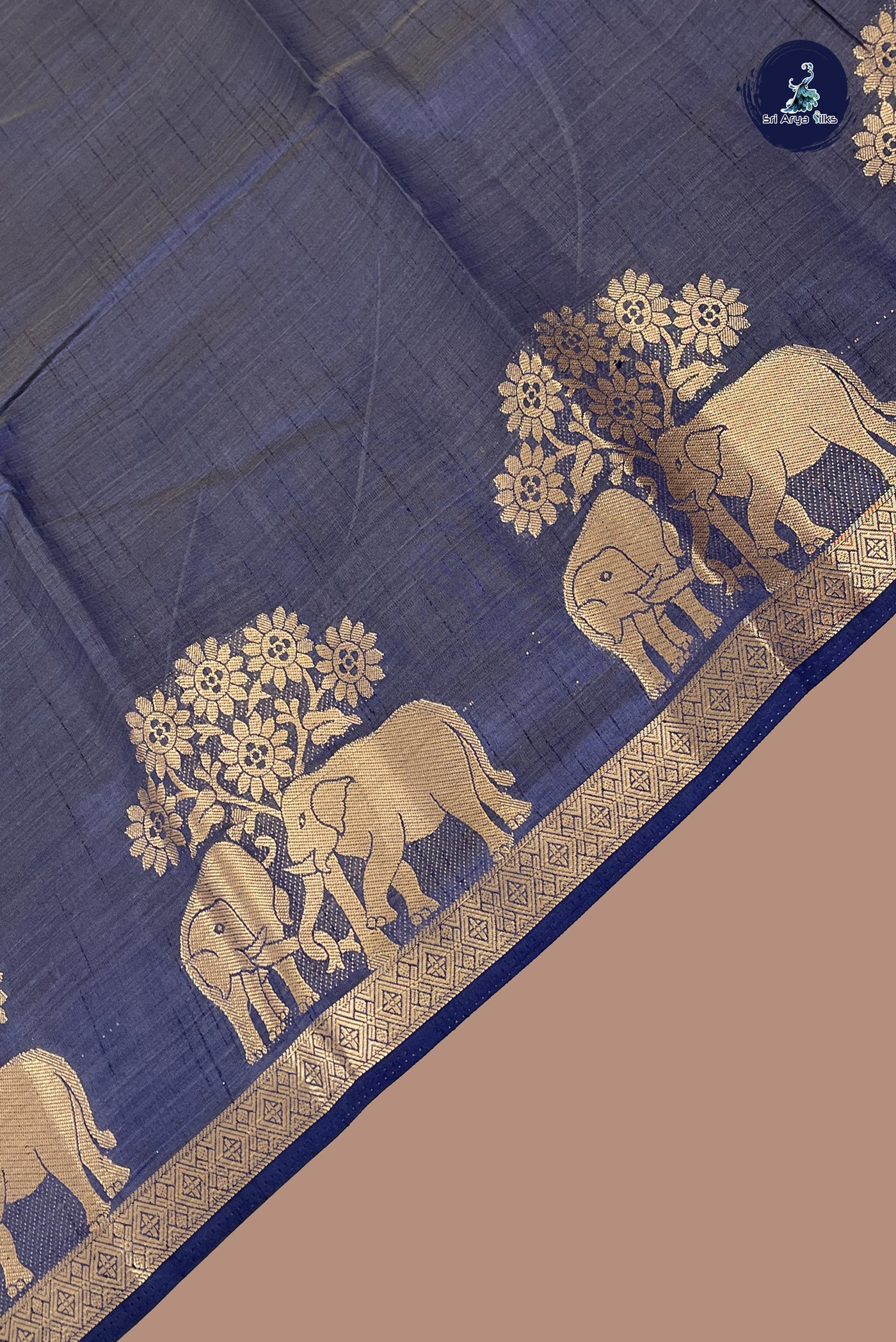 Greyish Blue Semi Tussar Saree With Plain Pattern