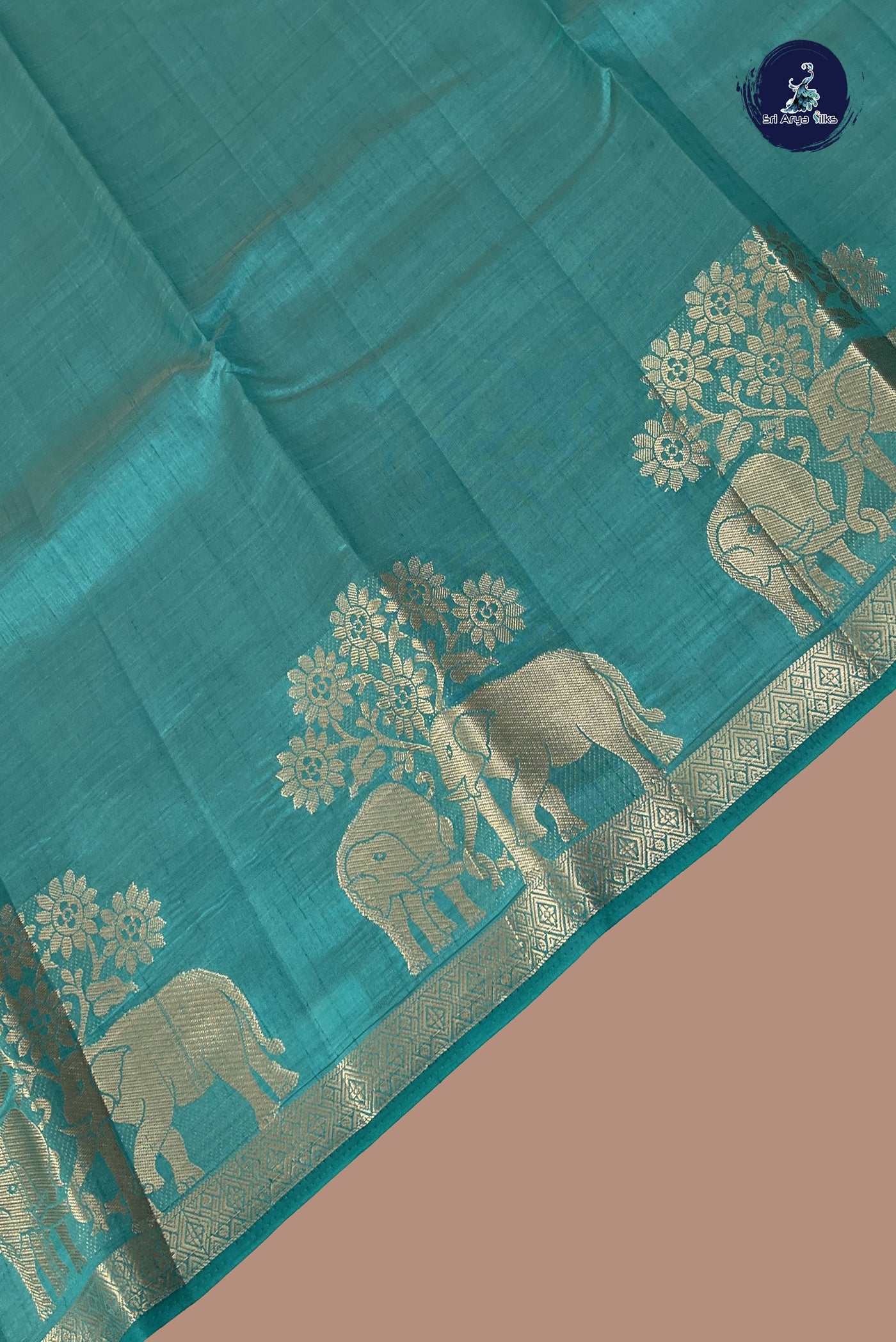 Teal Semi Tussar Saree With Plain Pattern