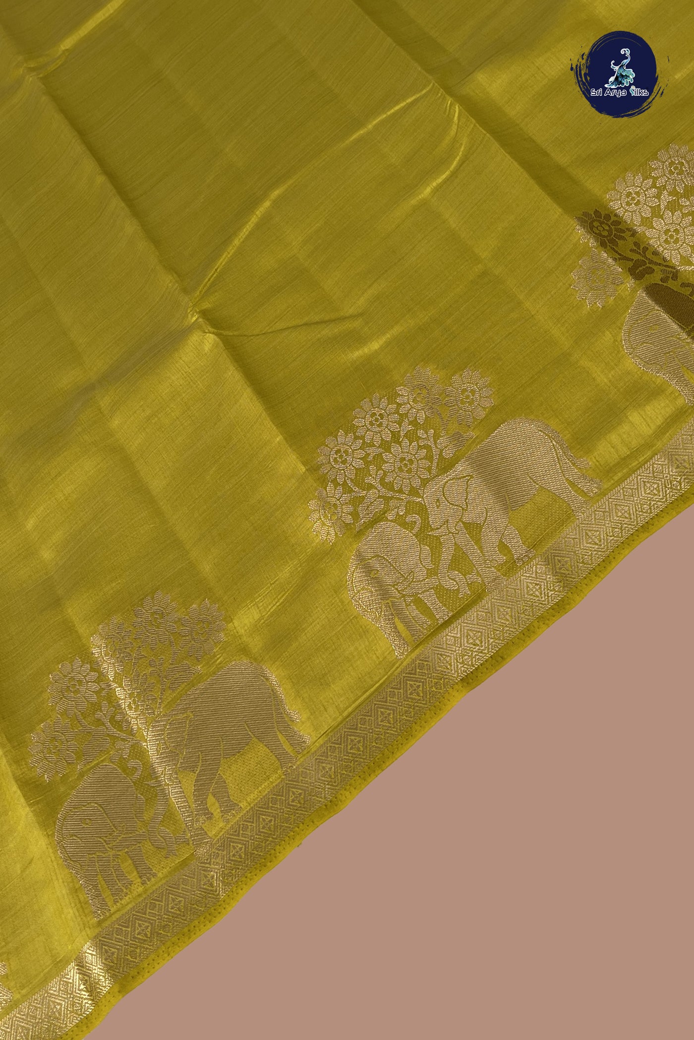 Yellow Semi Tussar Saree With Plain Pattern