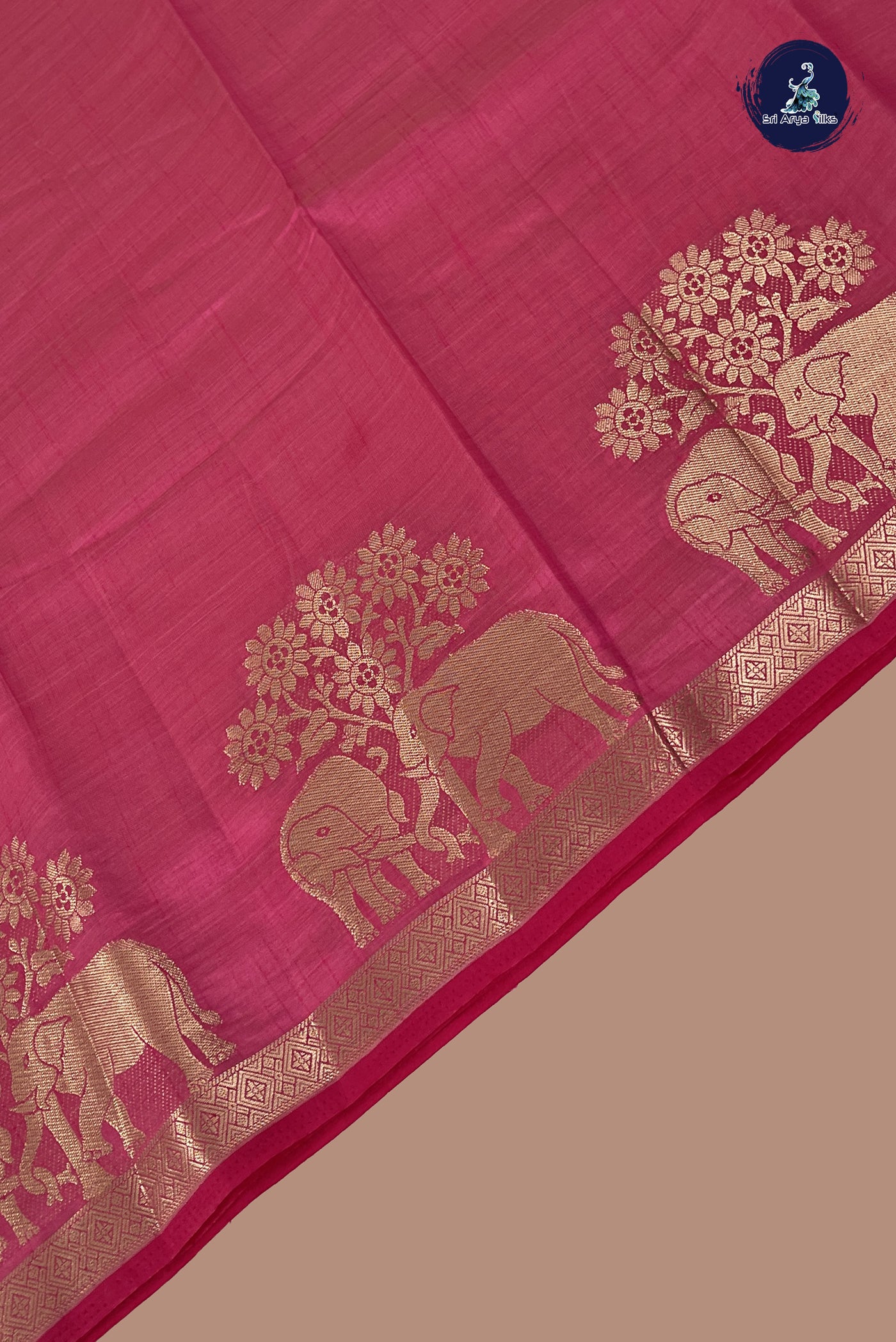 Pink Semi Tussar Saree With Plain Pattern