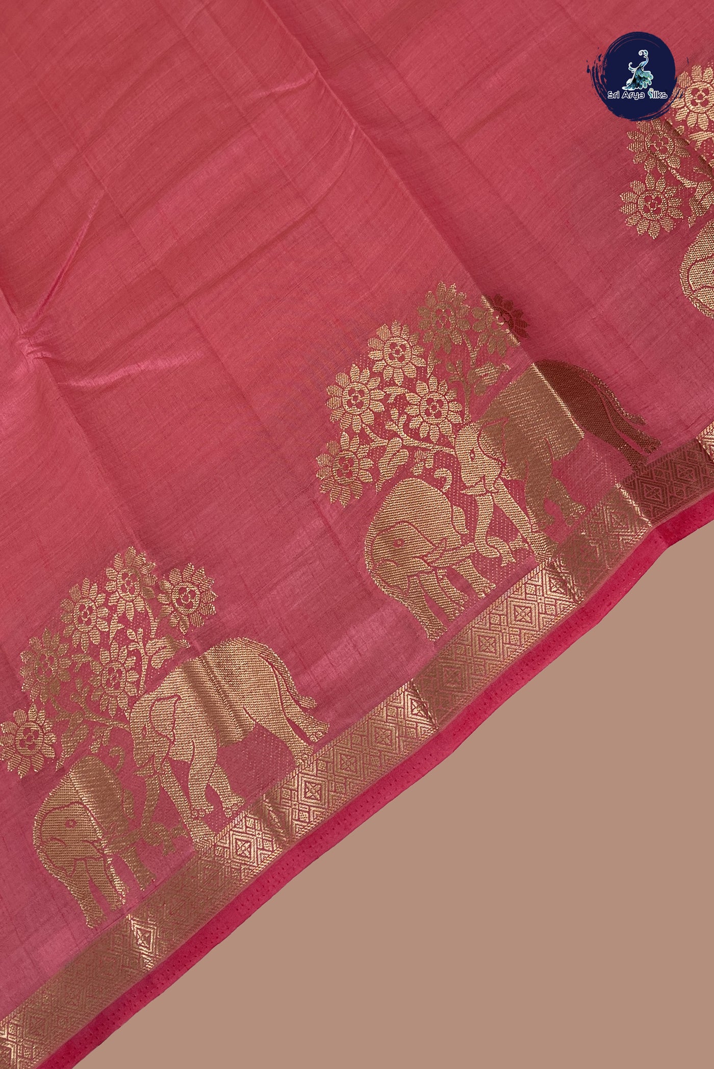 Light Pink Semi Tussar Saree With Plain Pattern