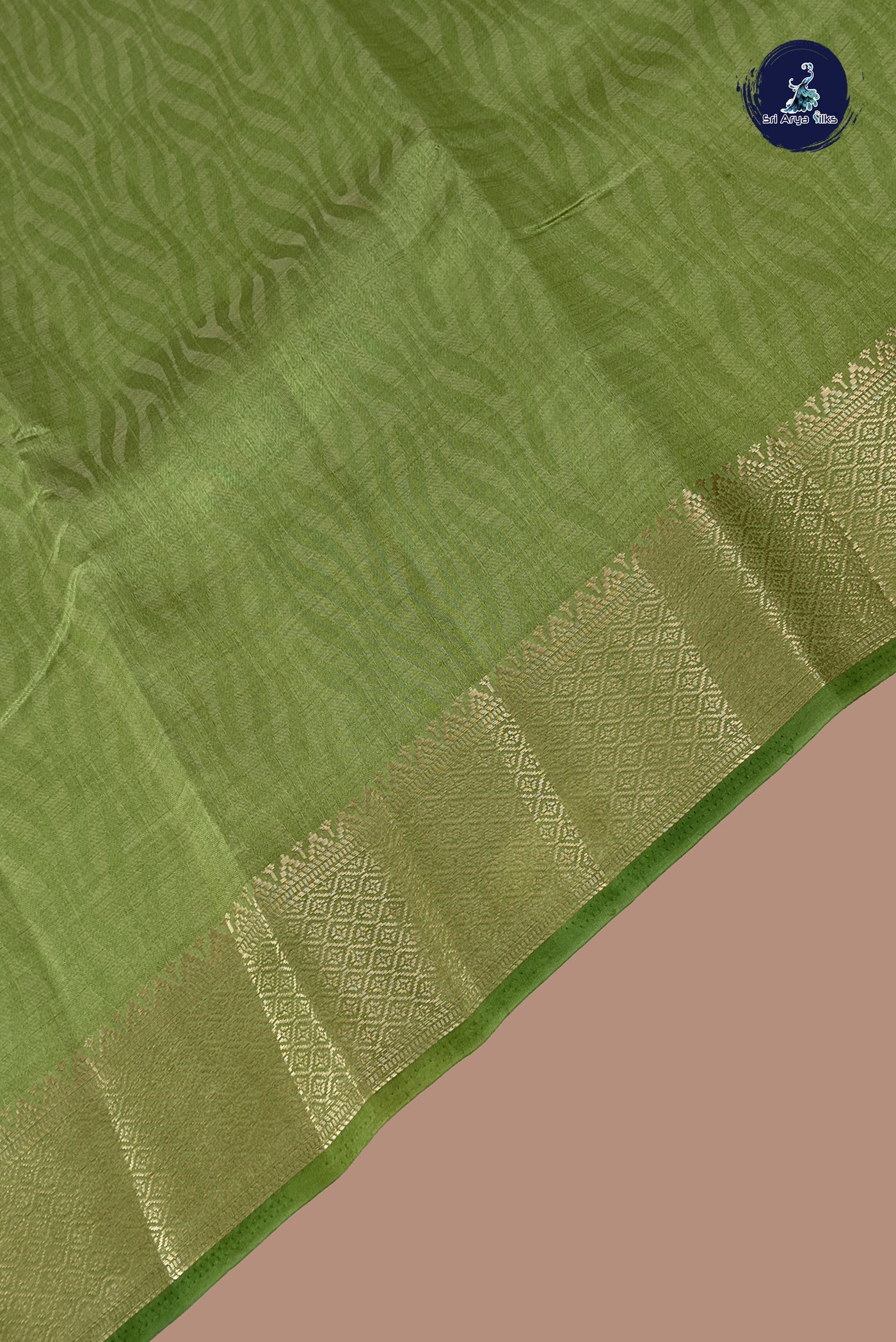 Light Green Semi Tussar Saree With Embossed Pattern