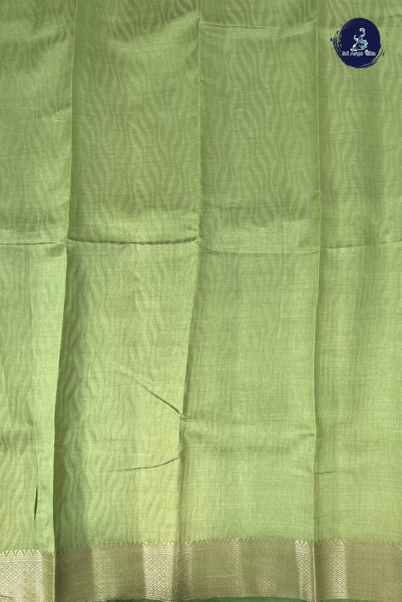 Light Green Semi Tussar Saree With Embossed Pattern