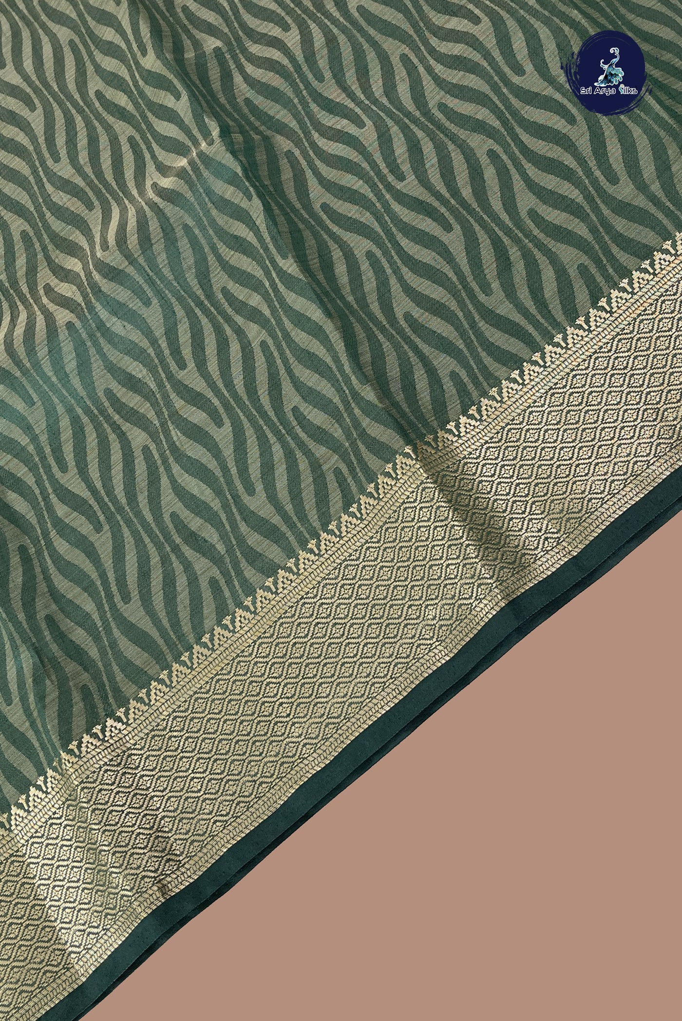 Dark Green Semi Tussar Saree With Embossed Pattern