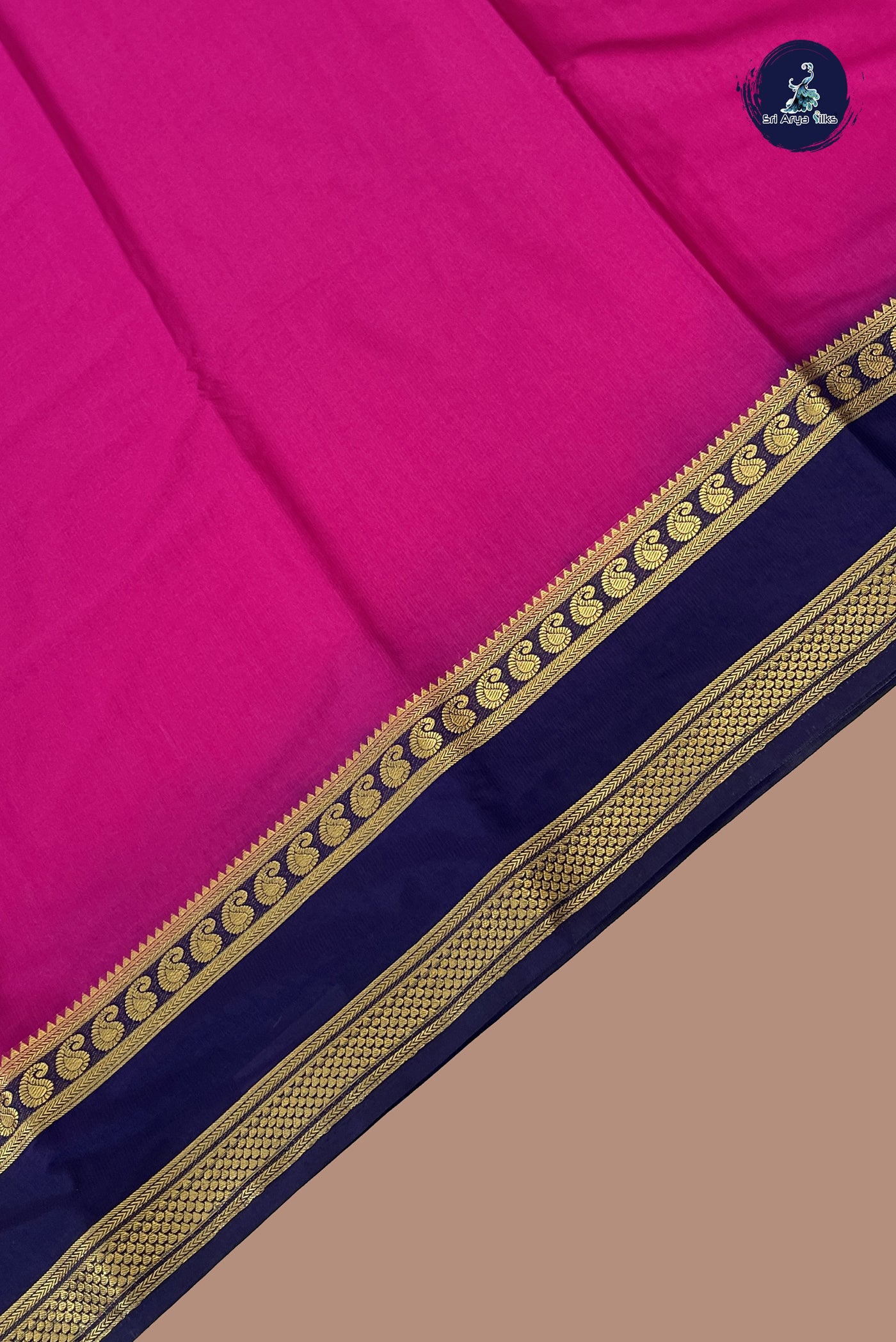 Dark Pink Semi Mysore Silk With Plain Pattern