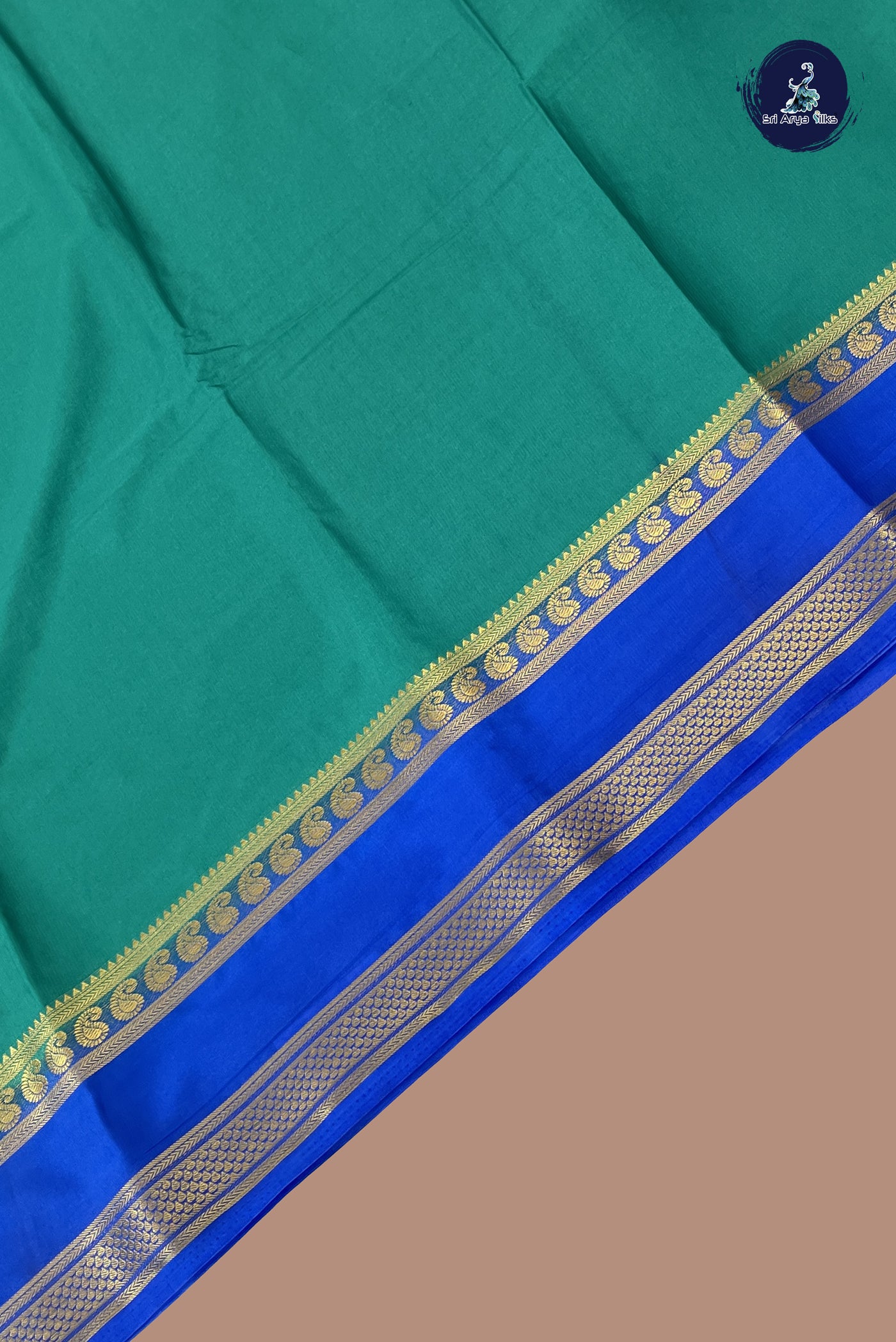 Teal Semi Mysore Silk With Plain Pattern