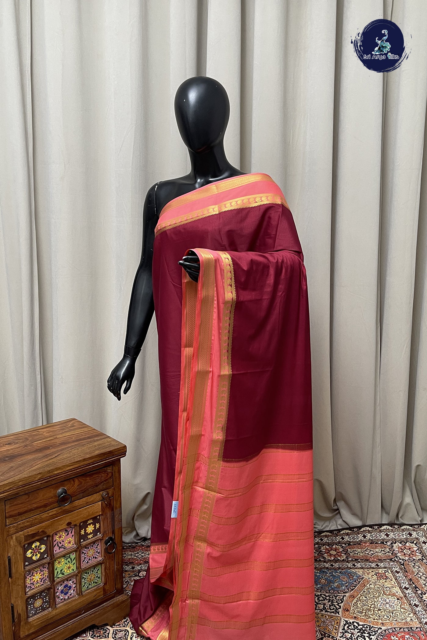 Maroon Semi Mysore Silk With Plain Pattern