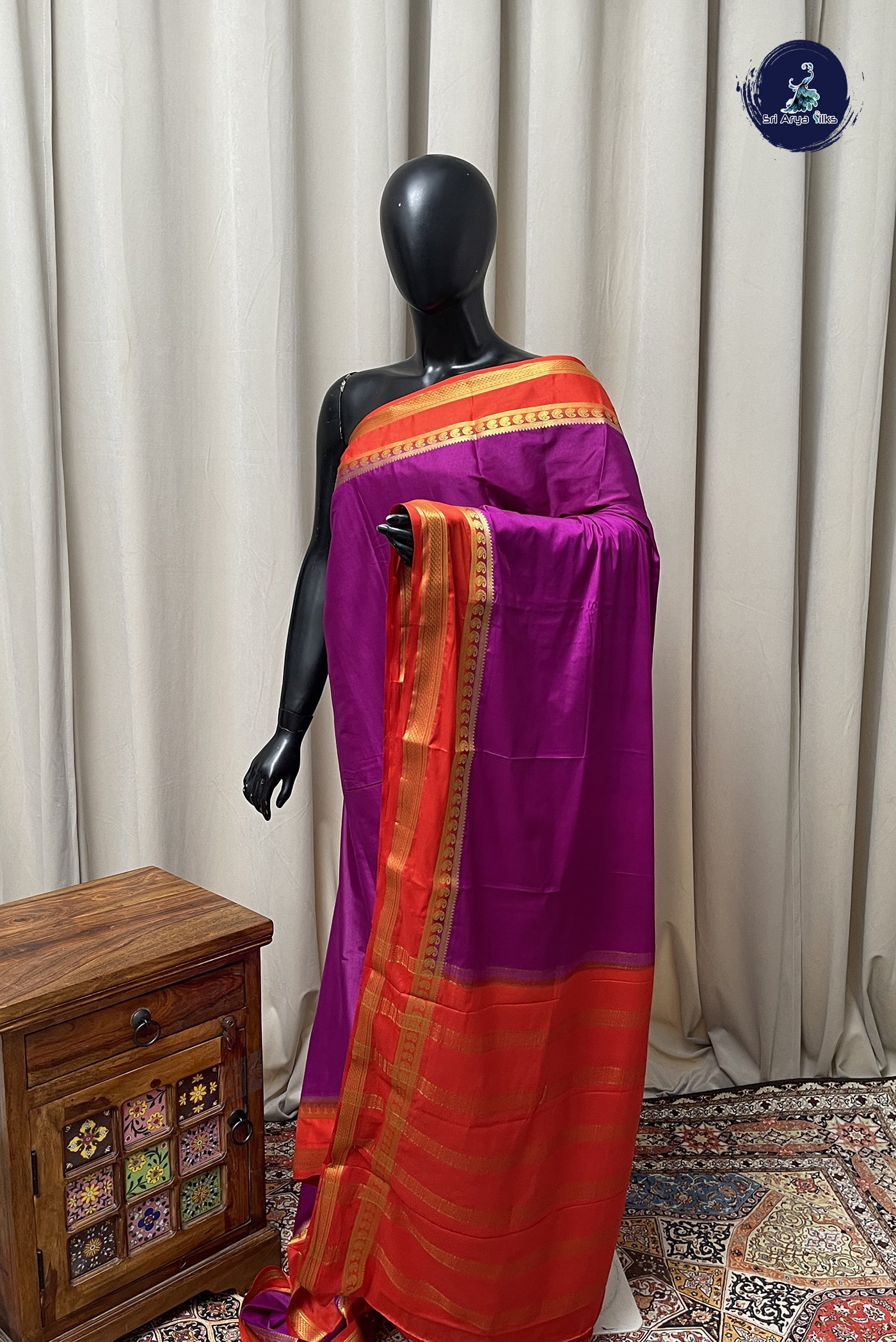 Purple Semi Mysore Silk With Plain Pattern