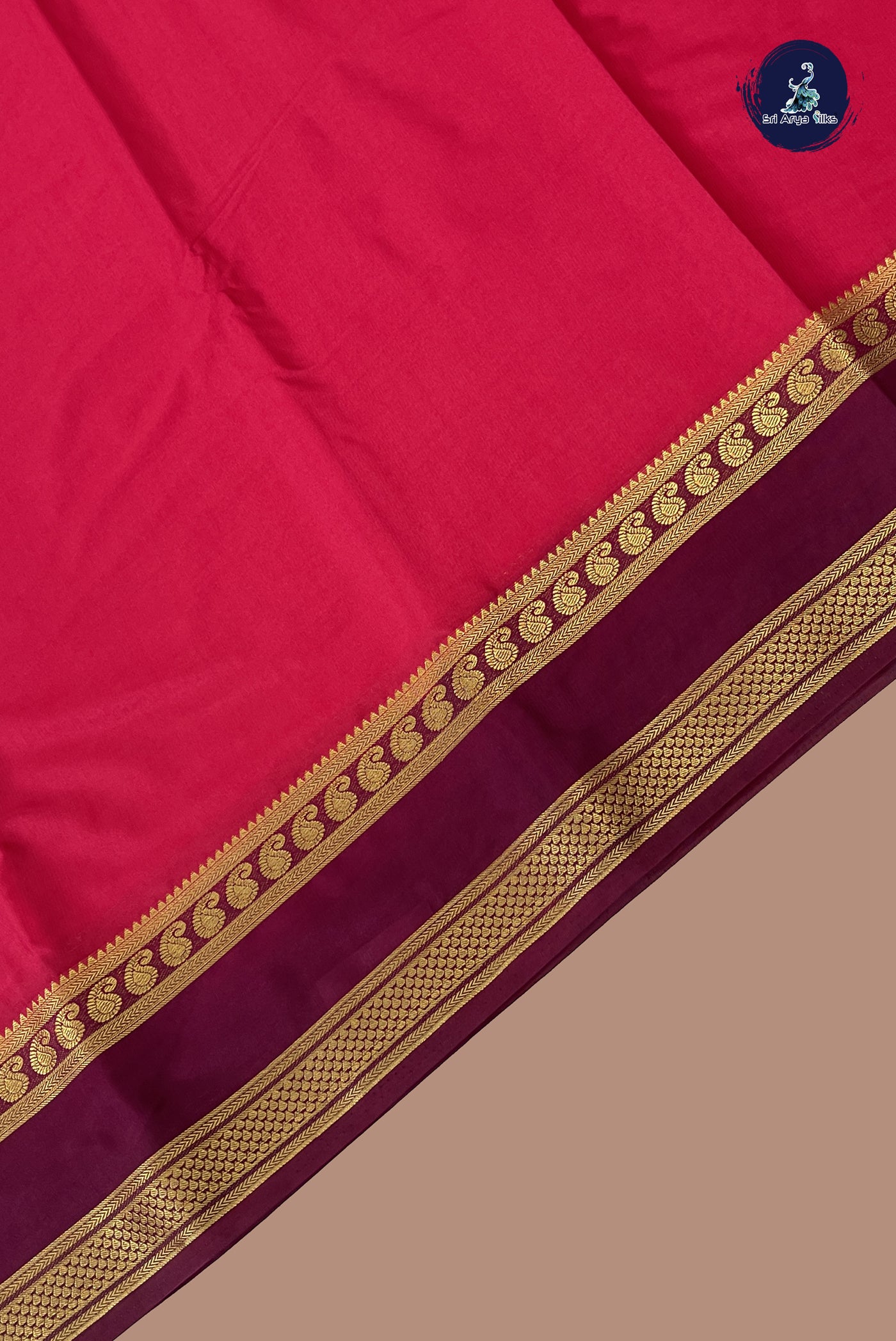 Reddish Pink Semi Mysore Silk With Plain Pattern