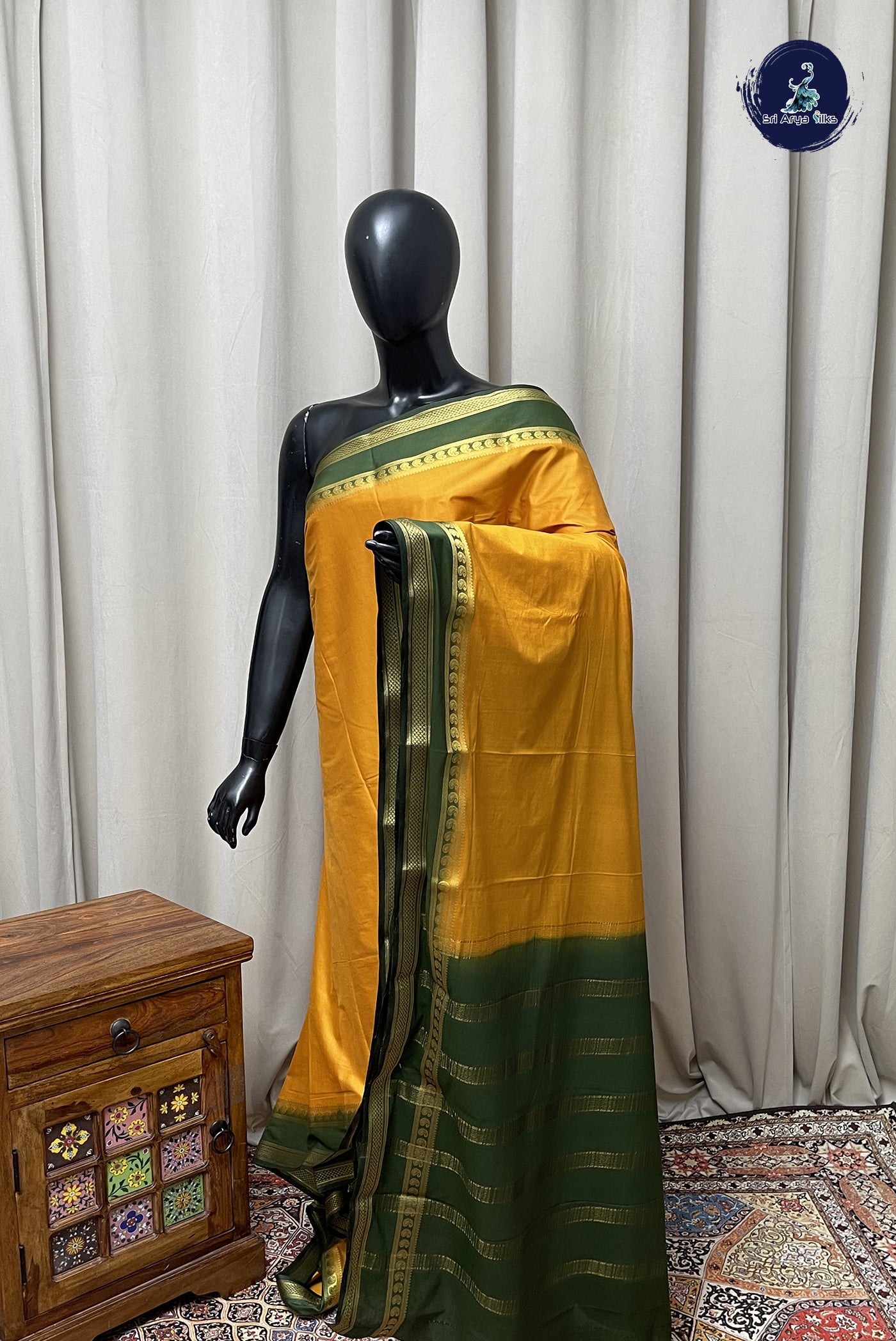 Mustard Semi Mysore Silk With Plain Pattern