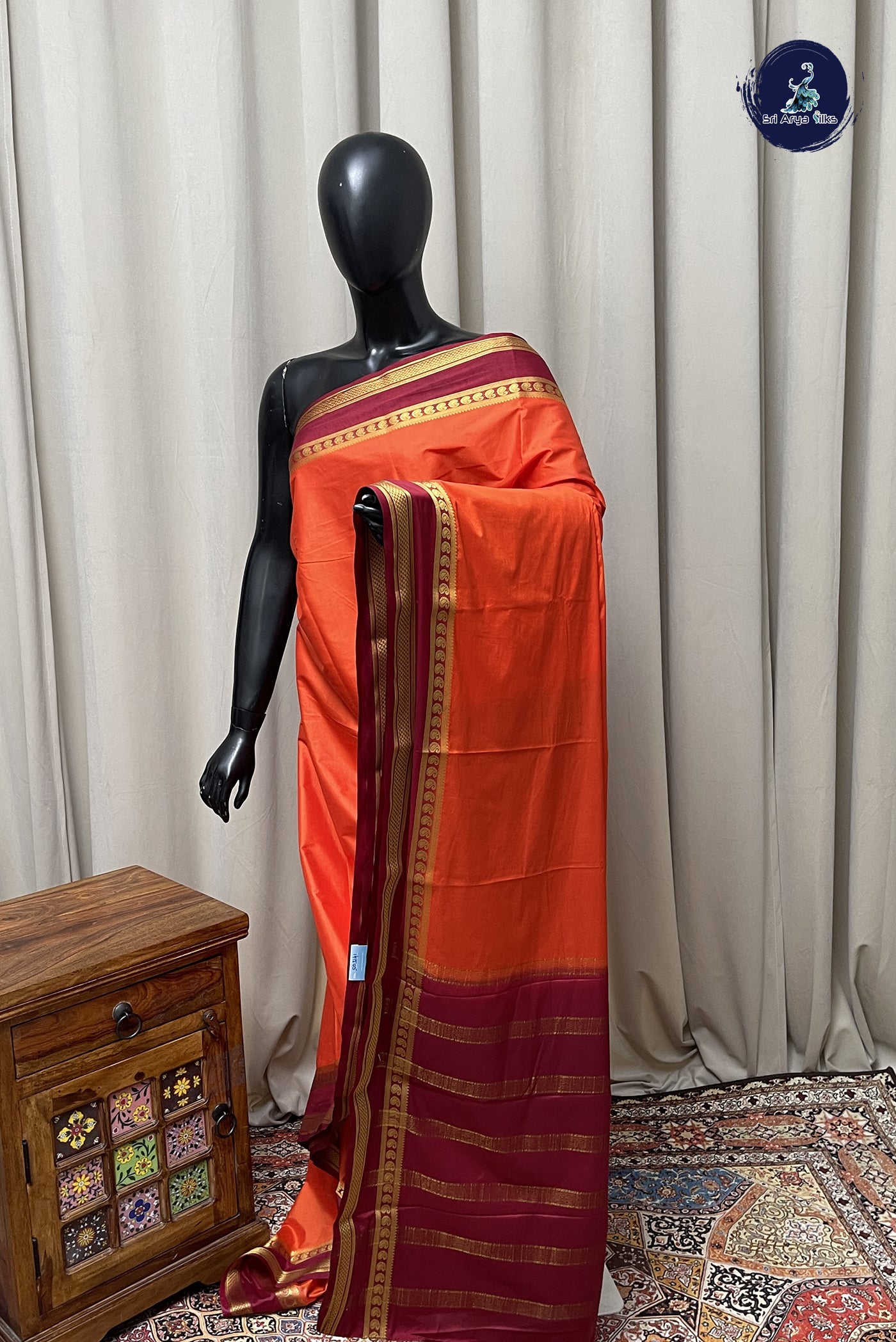 Orange Semi Mysore Silk With Plain Pattern