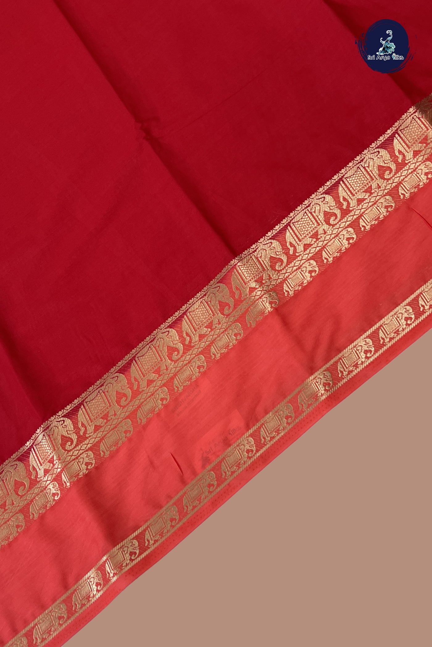 Red Semi Mysore Silk With Plain Pattern