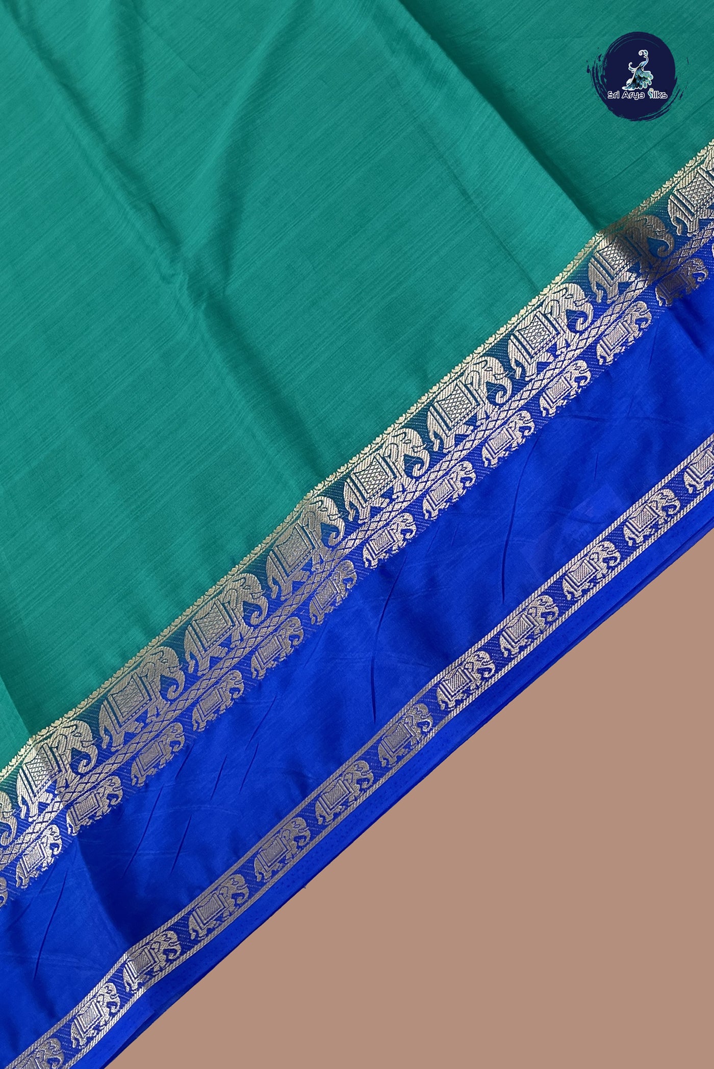 Teal Semi Mysore Silk With Plain Pattern