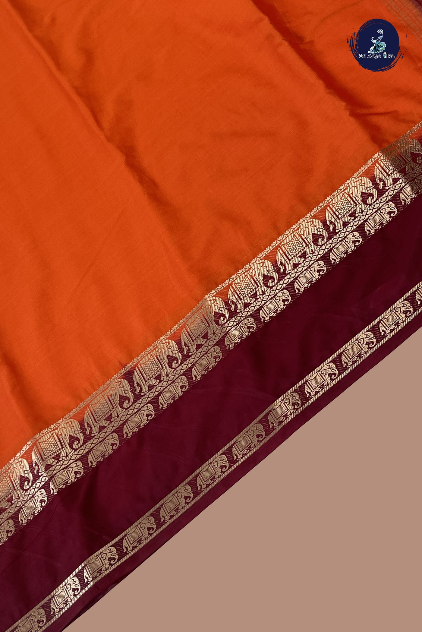 Orange Semi Mysore Silk With Plain Pattern