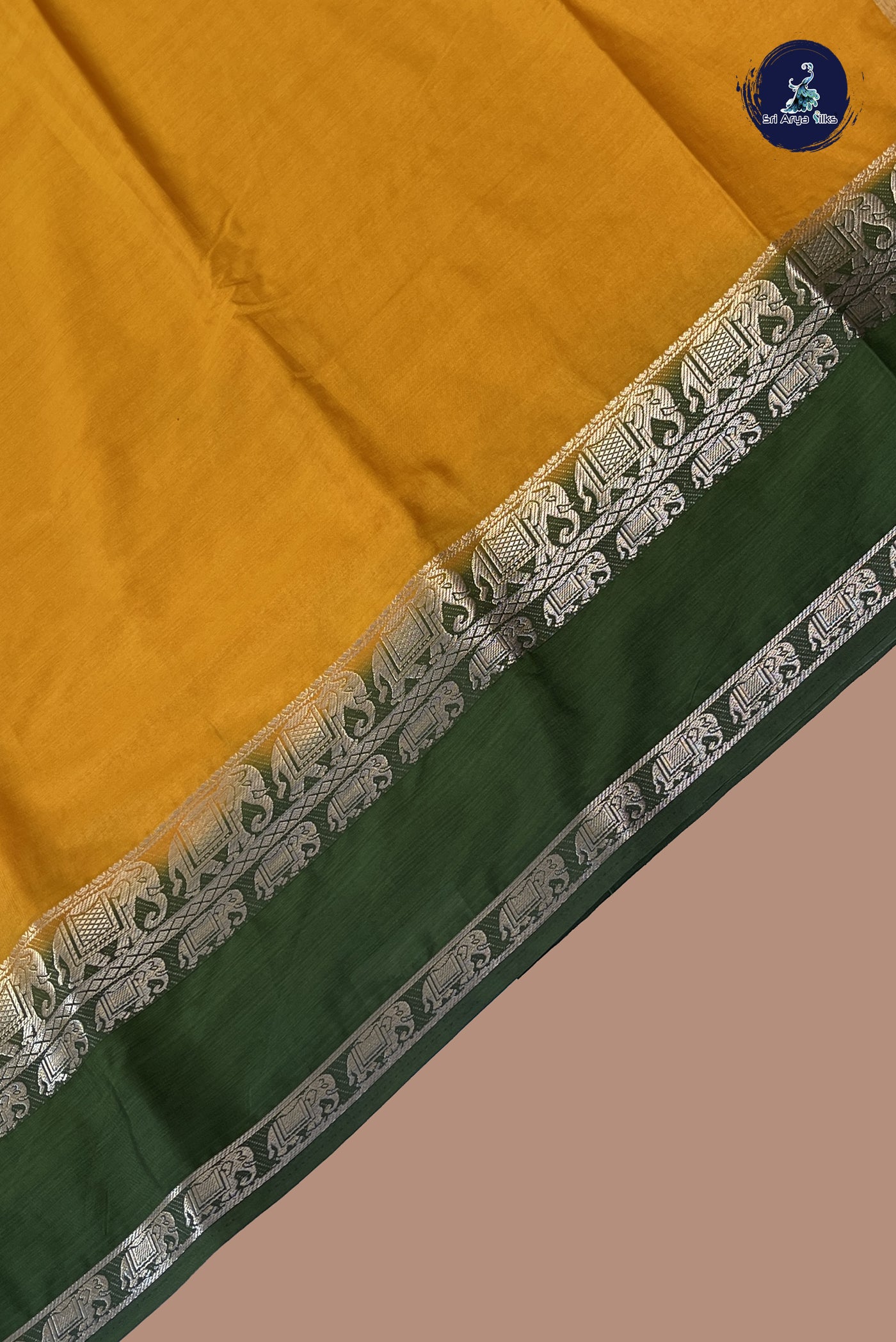 Mustard Yellow Semi Mysore Silk With Plain Pattern