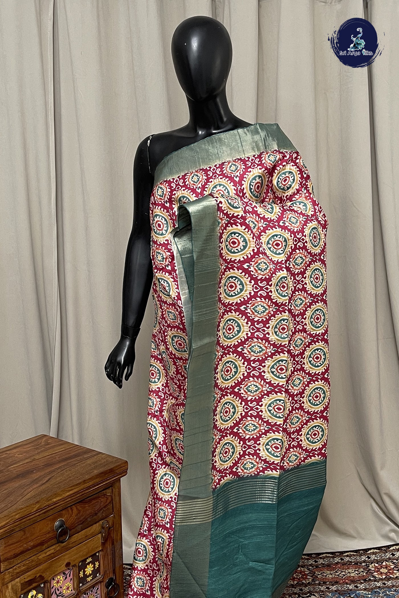 Pink Semi Tussar Saree With Printed Pattern