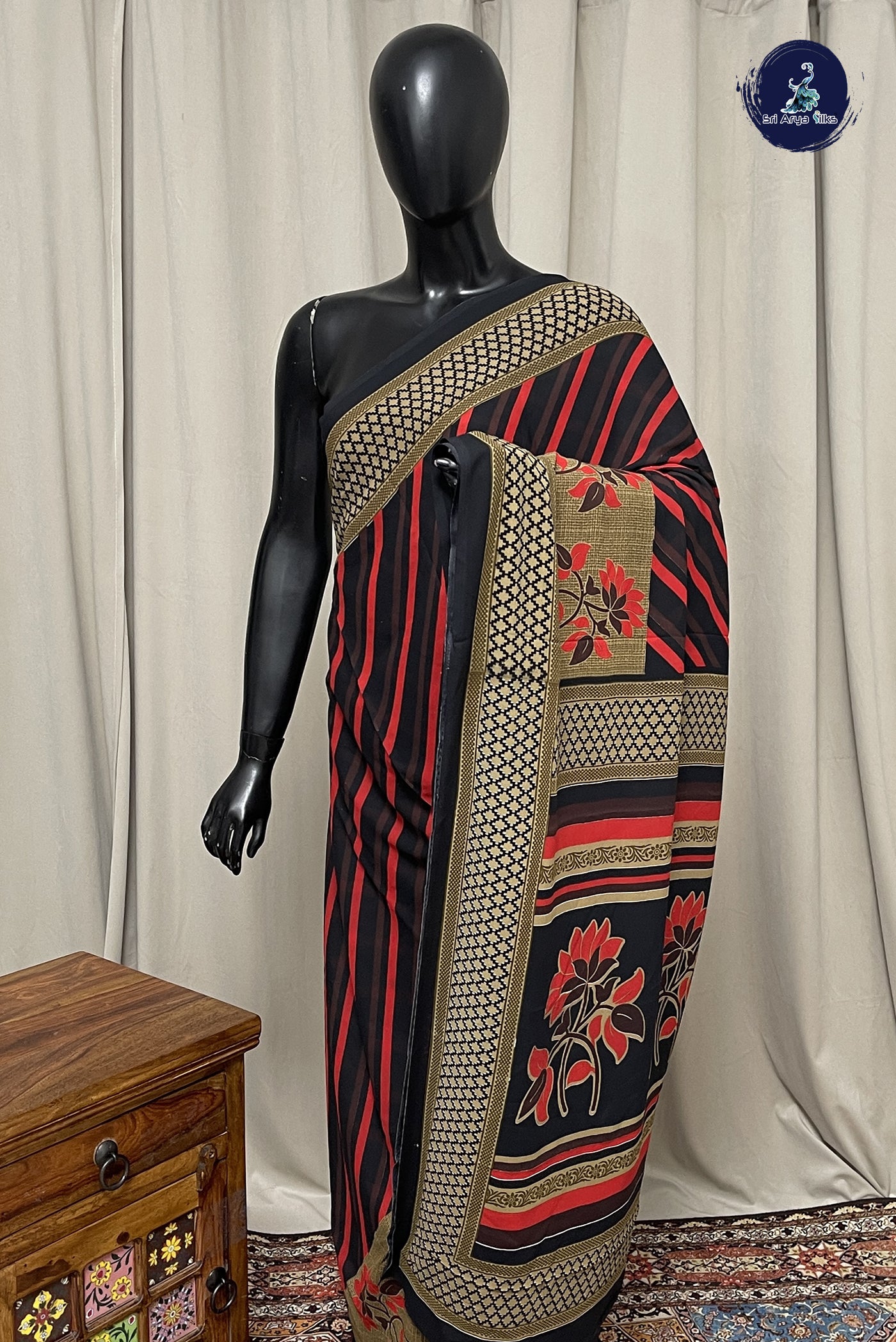 Black Chiffon Saree With Printed Pattern