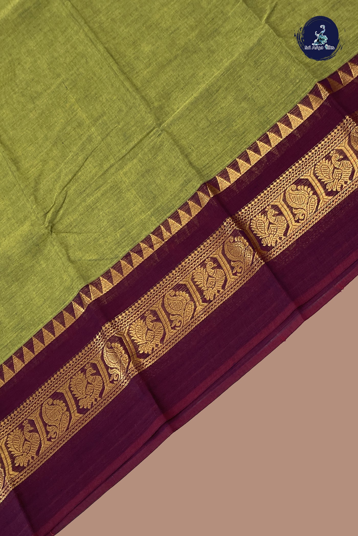 Mehendi Green Chettinad Cotton Saree With Plain Pattern