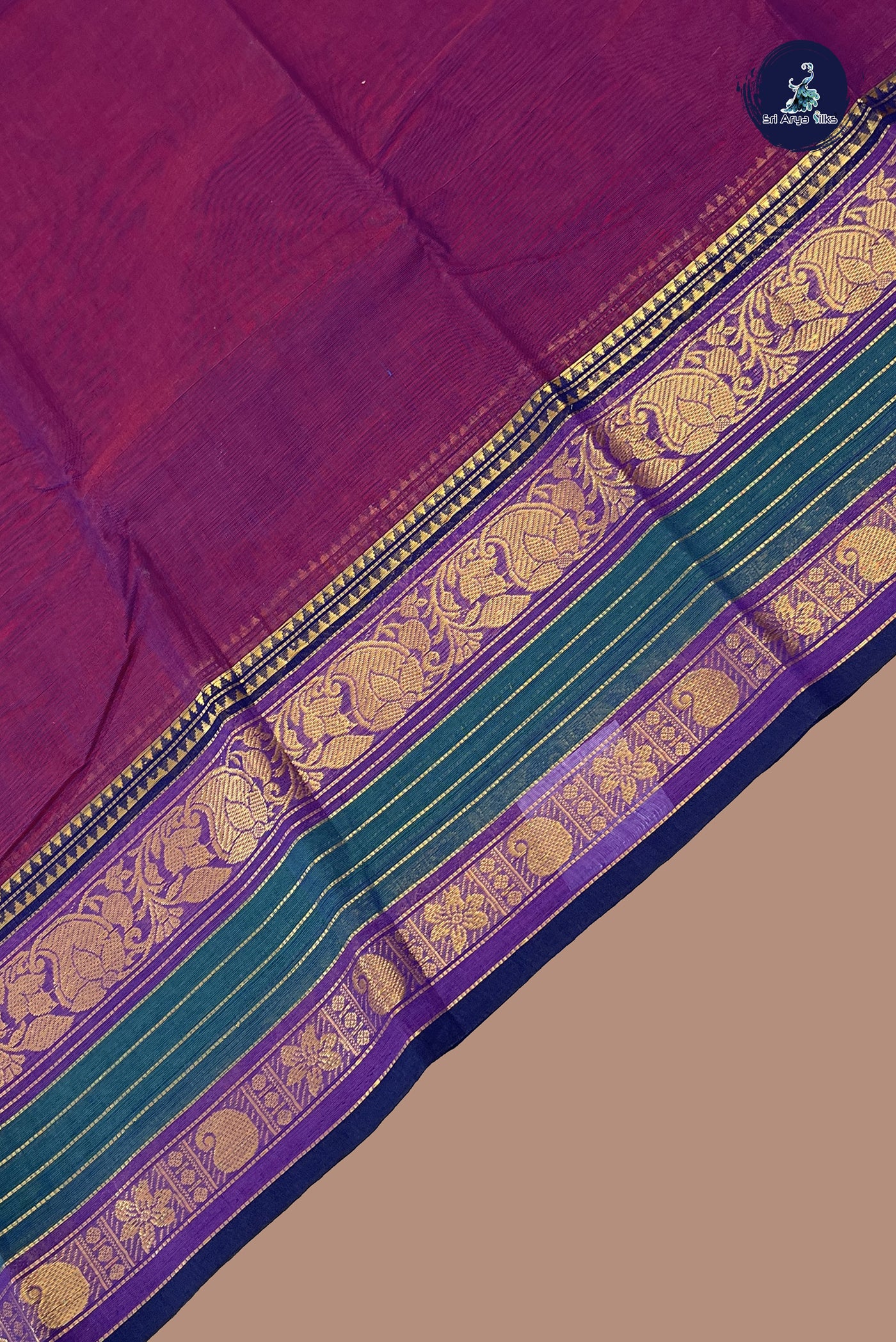 Dual Tone Purple Chettinad Cotton Saree With Plain Pattern