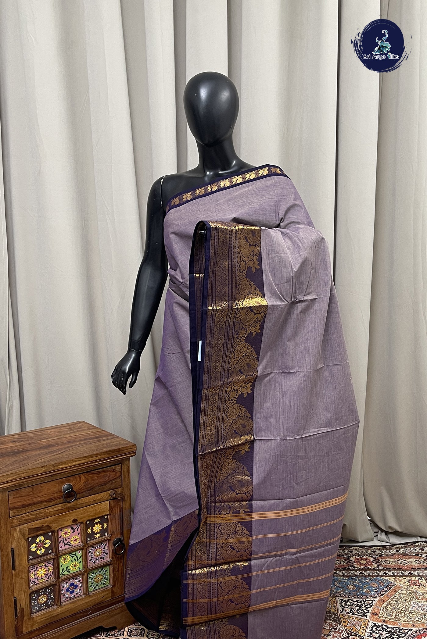 Pastel Shade Chettinad Cotton Saree With Plain Pattern