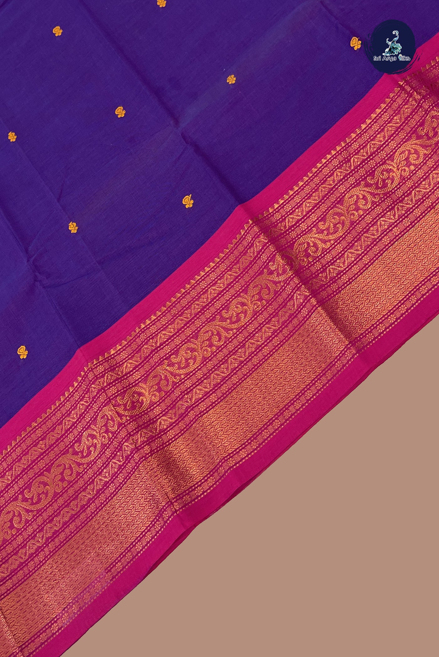 Violet Chettinad Cotton Saree With Buttas Pattern