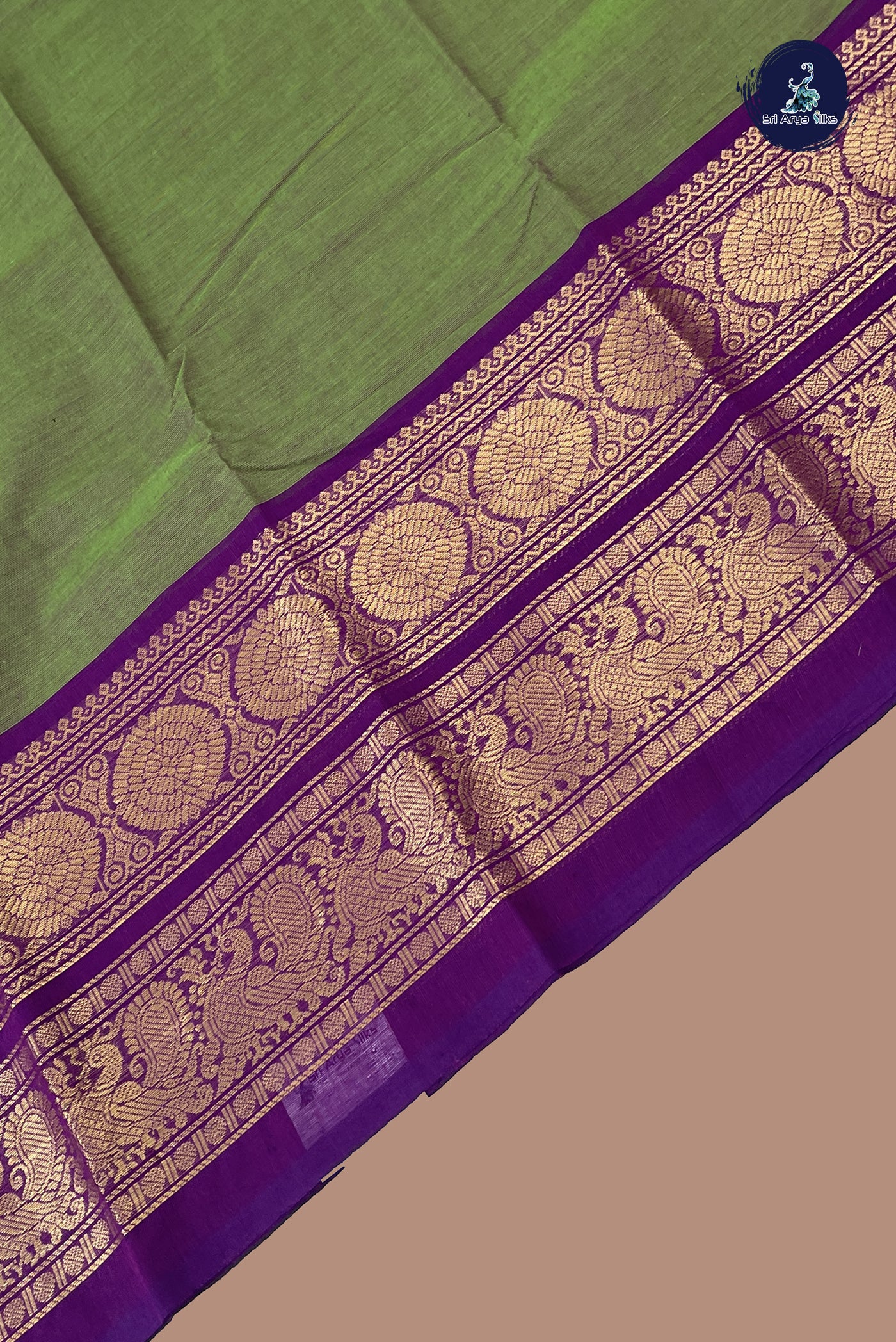 Green Chettinad Cotton Saree With Plain Pattern
