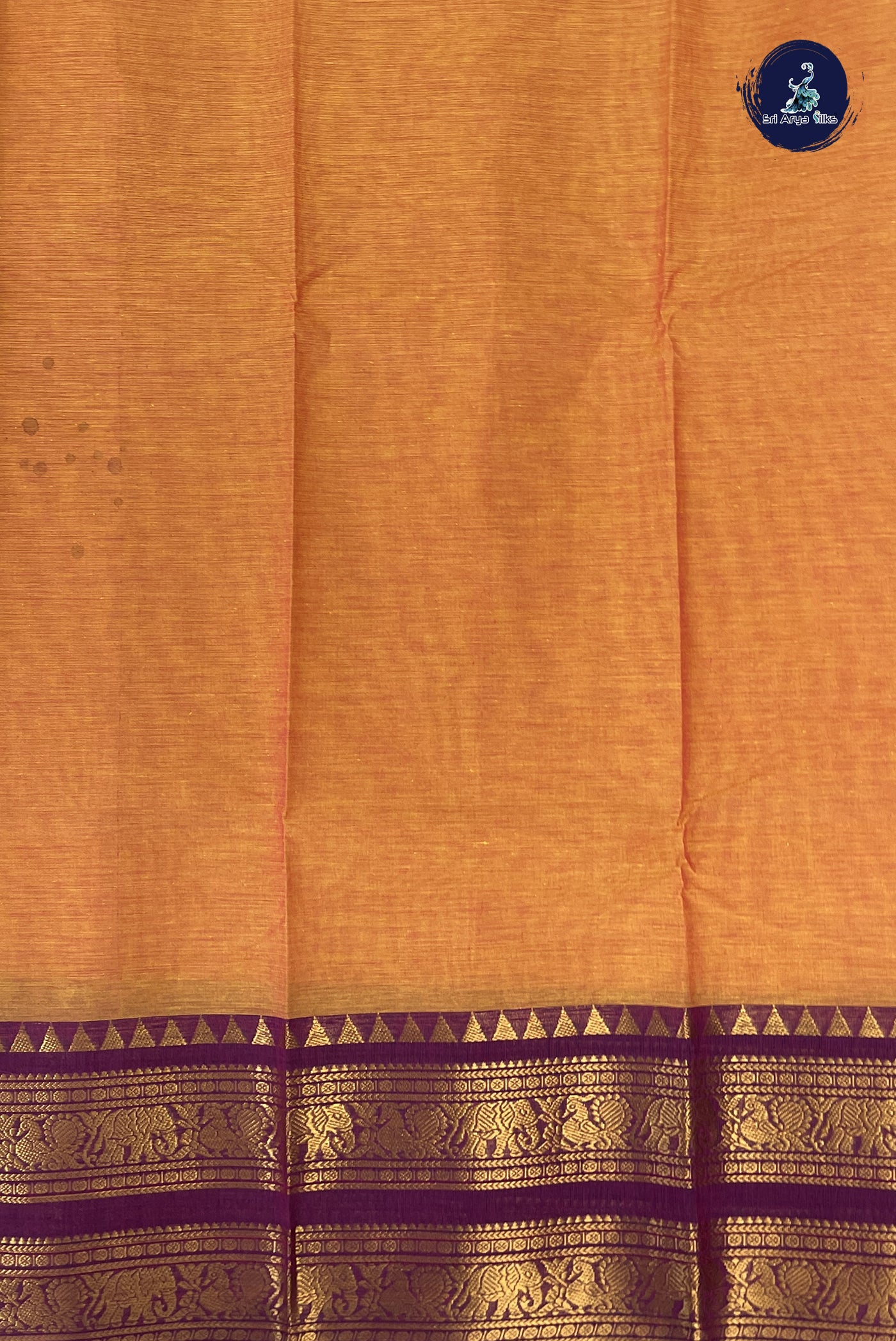Orange Chettinad Cotton Saree With Plain Pattern