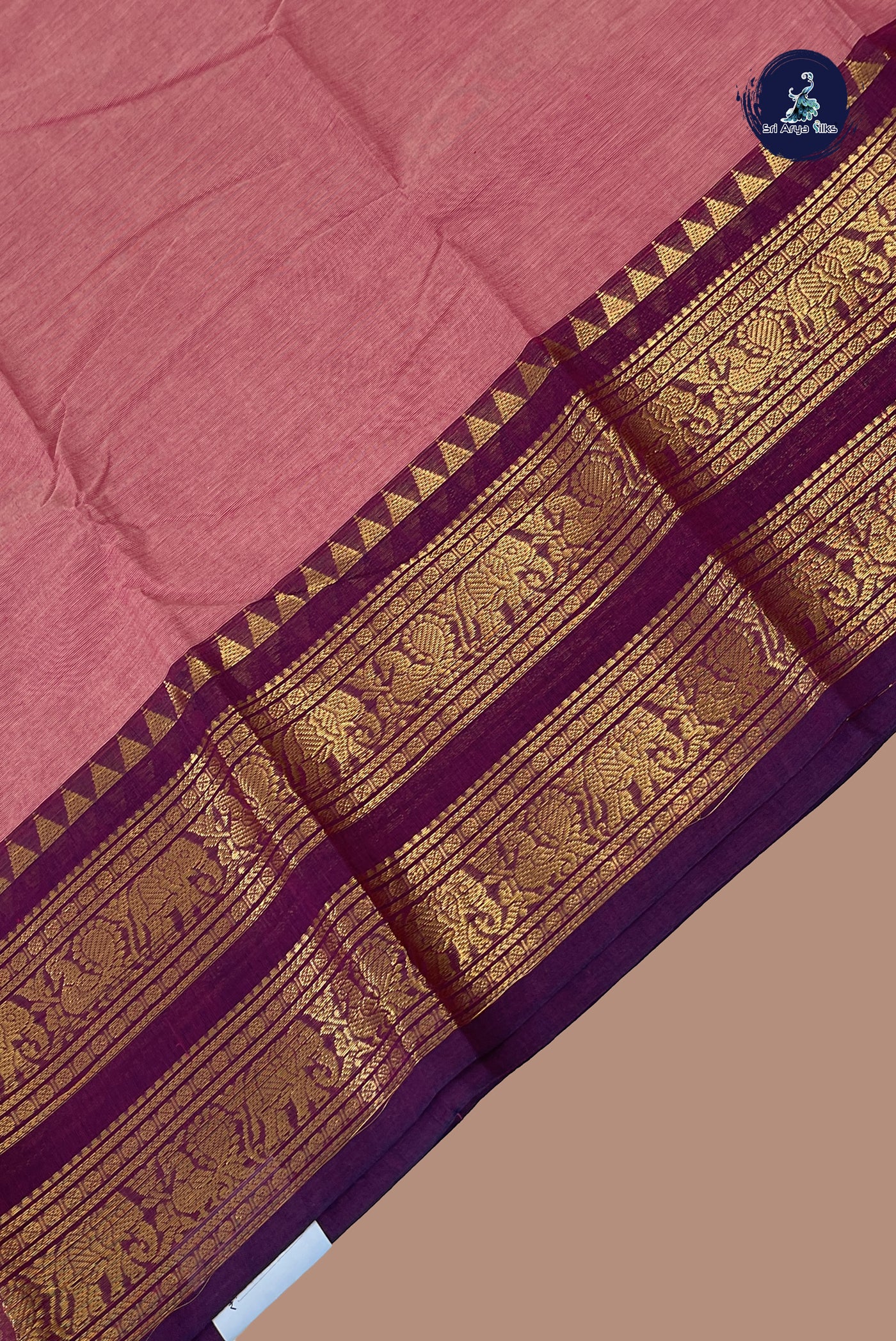 Pink Chettinad Cotton Saree With Plain Pattern