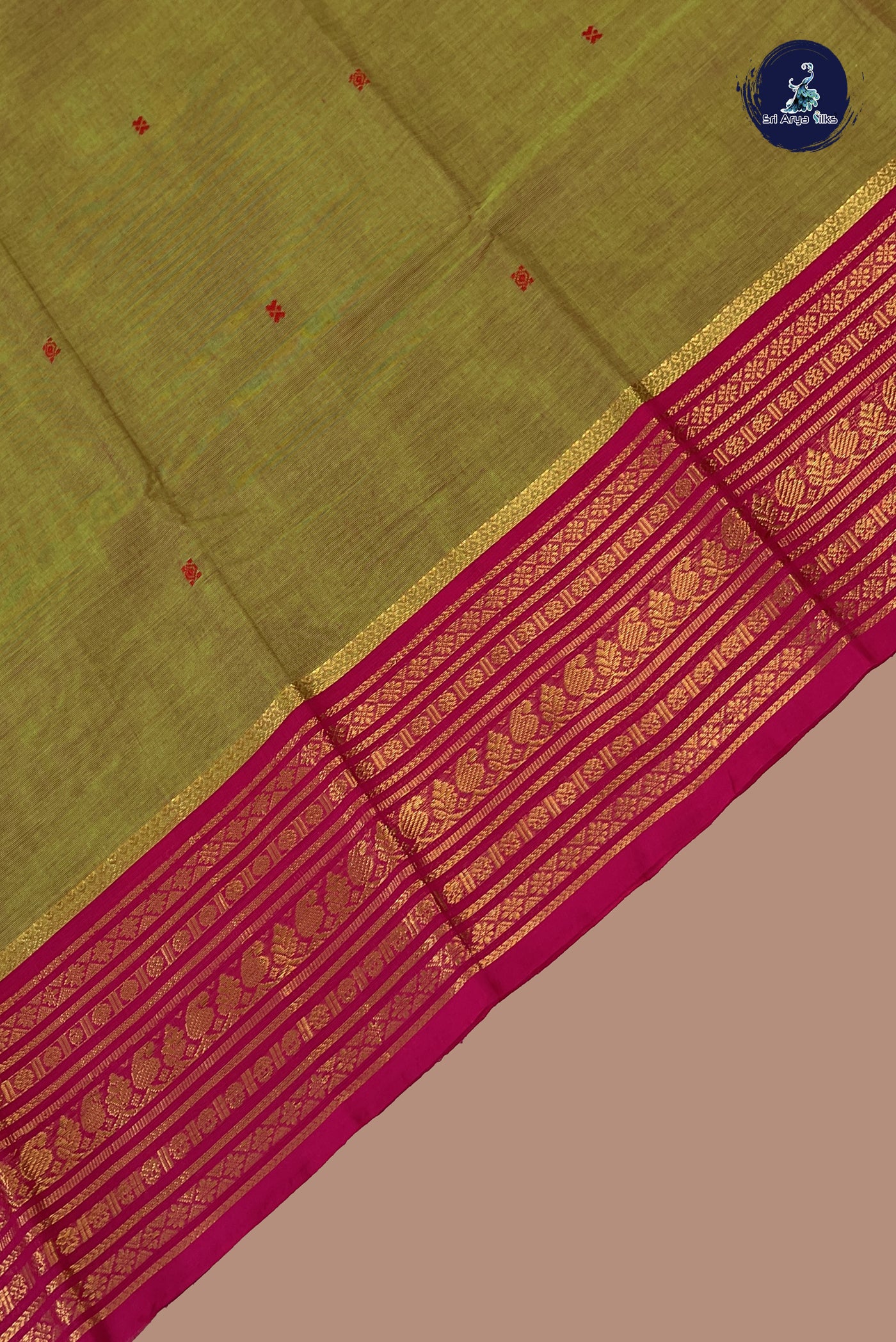 Dual Tone Green Chettinad Cotton Saree With Buttas Pattern