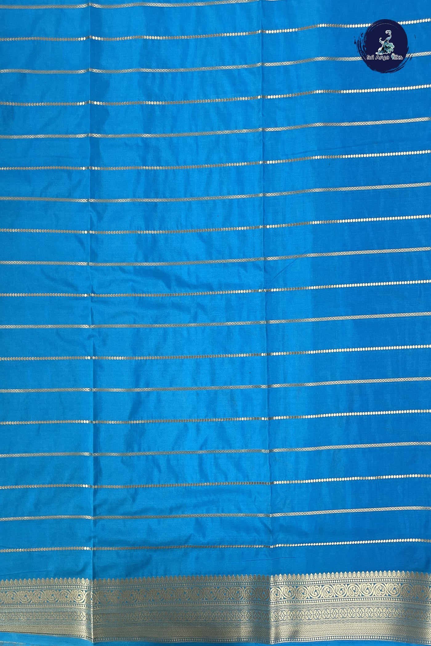 Royal Blue Semi Mysore Silk With Stripes Pattern