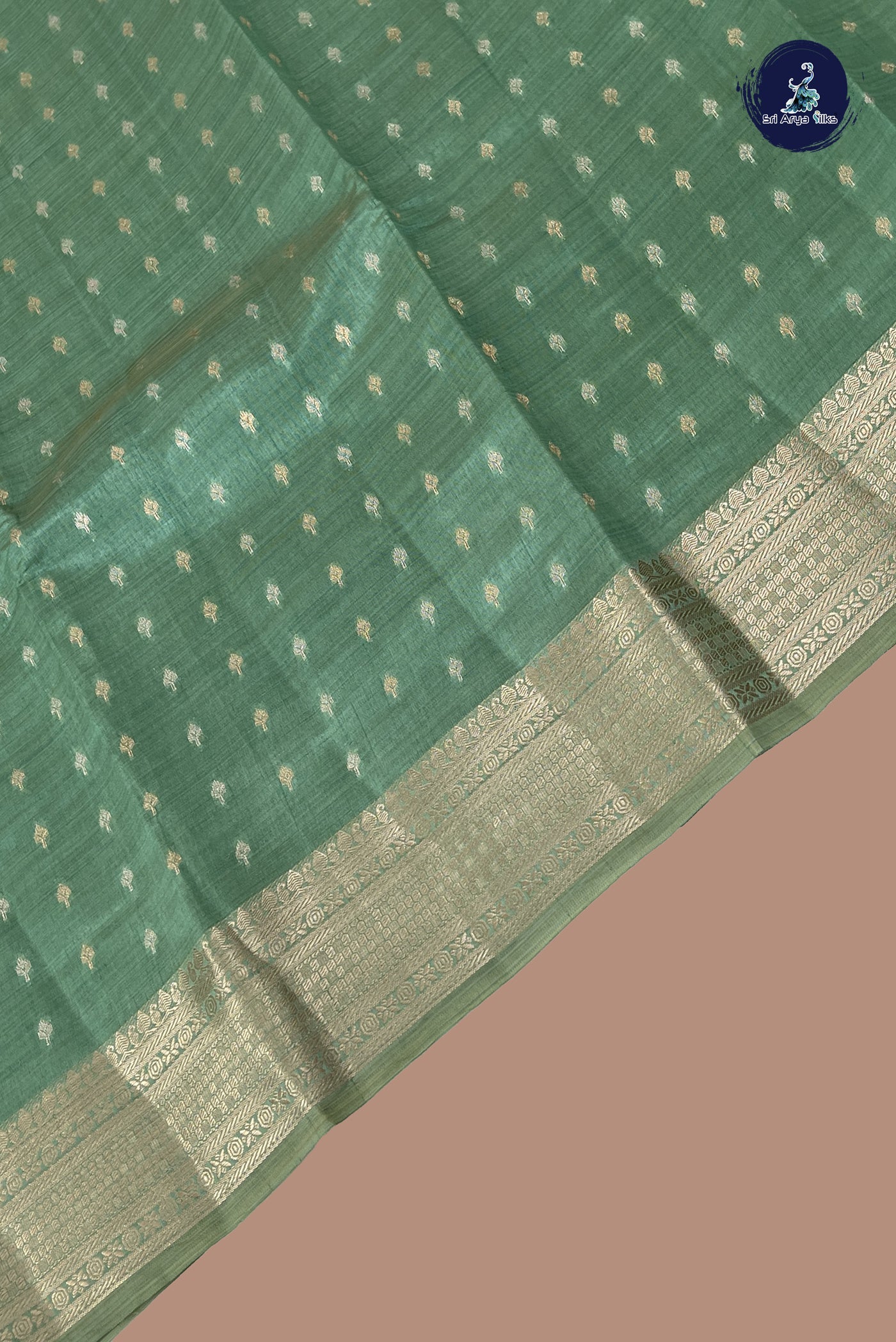 Pastel Green Semi Tussar Saree With Zari Buttas Pattern
