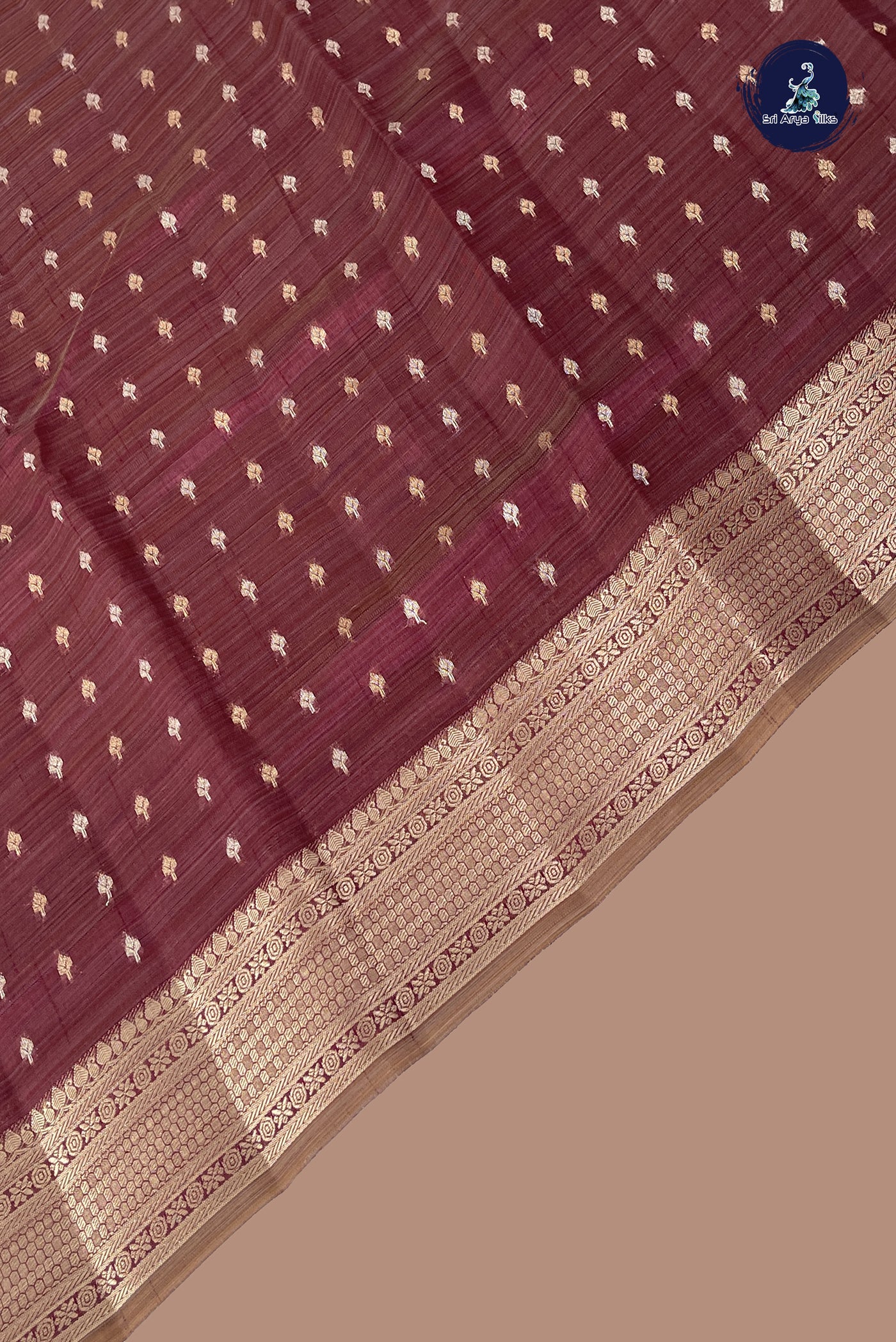 Burgundy Semi Tussar Saree With Zari Buttas Pattern