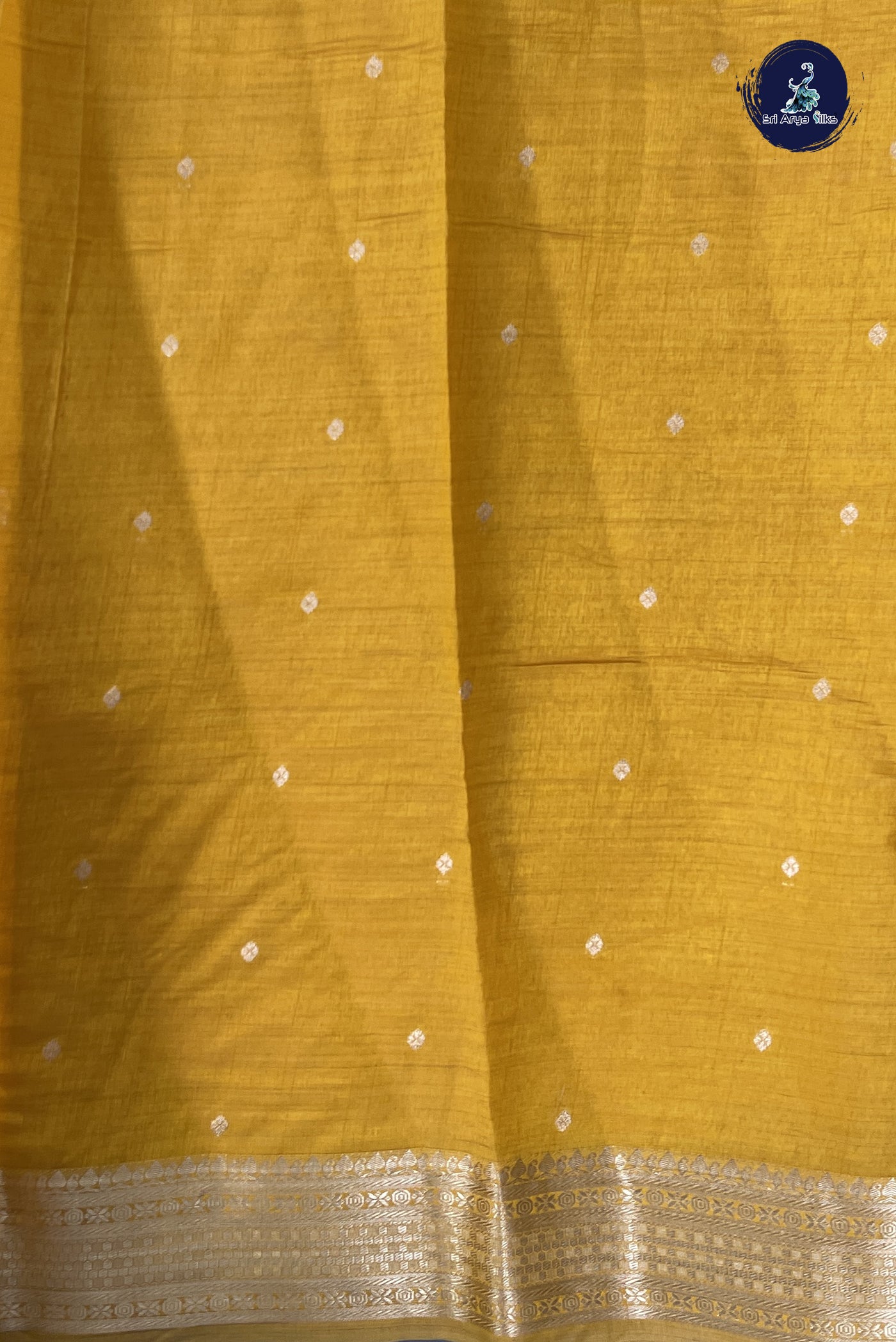 Mustard Yellow Semi Tussar Saree With Zari Buttas Pattern