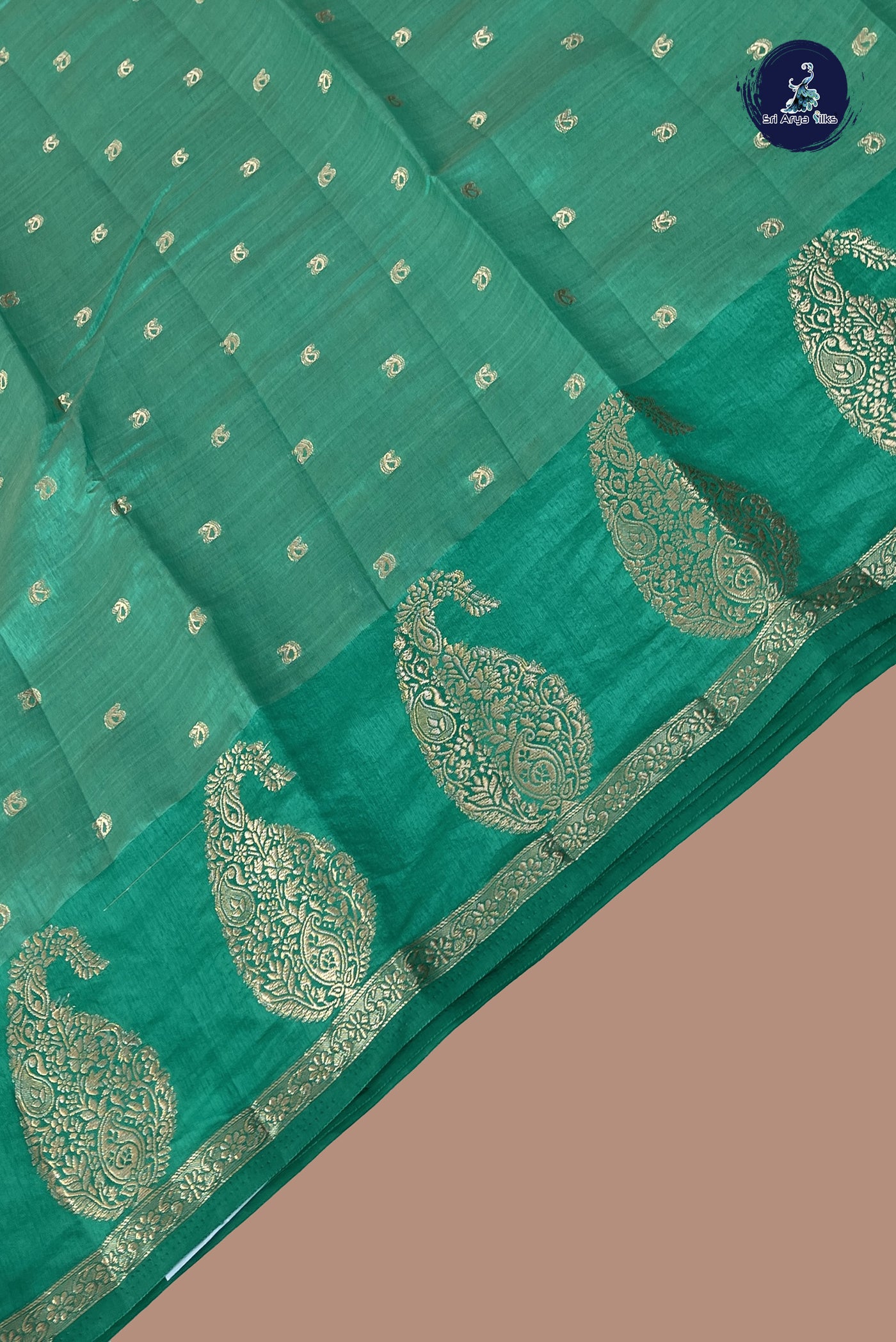 Green Semi Tussar Saree With Zari Buttas Pattern