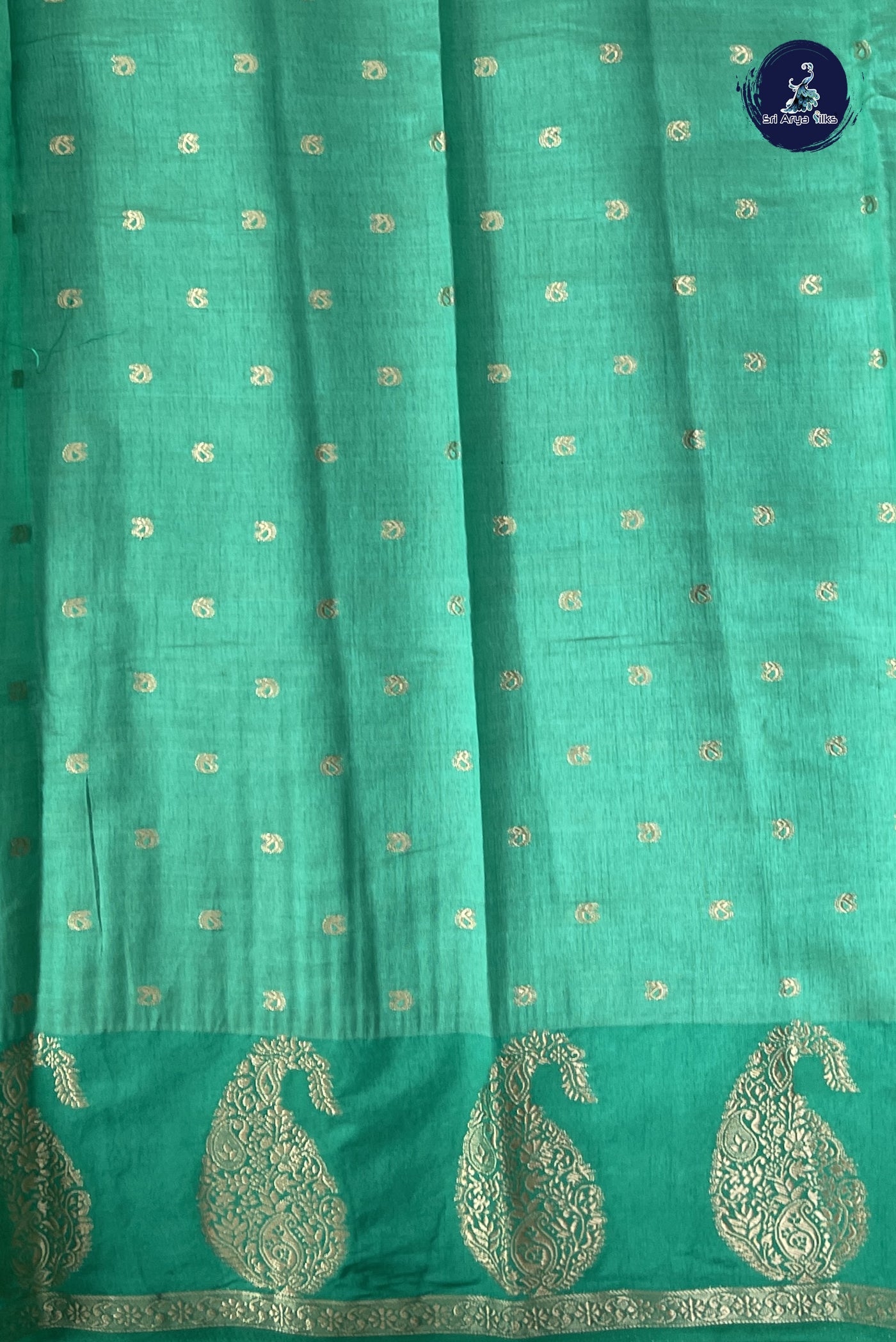 Green Semi Tussar Saree With Zari Buttas Pattern