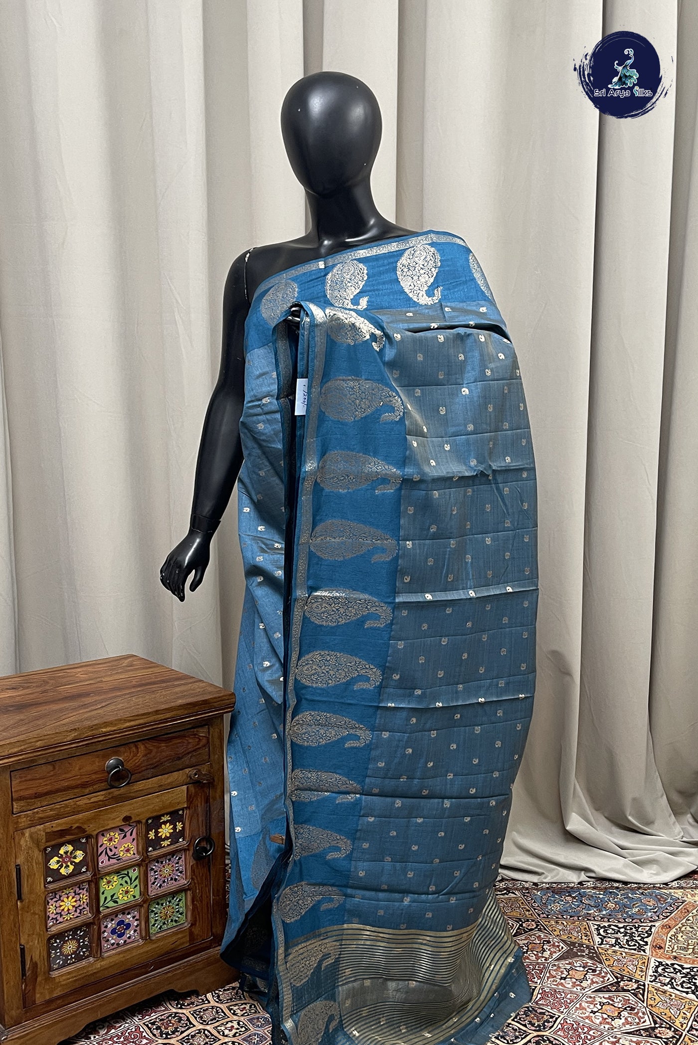 Sapphire Blue Semi Tussar Saree With Zari Buttas Pattern